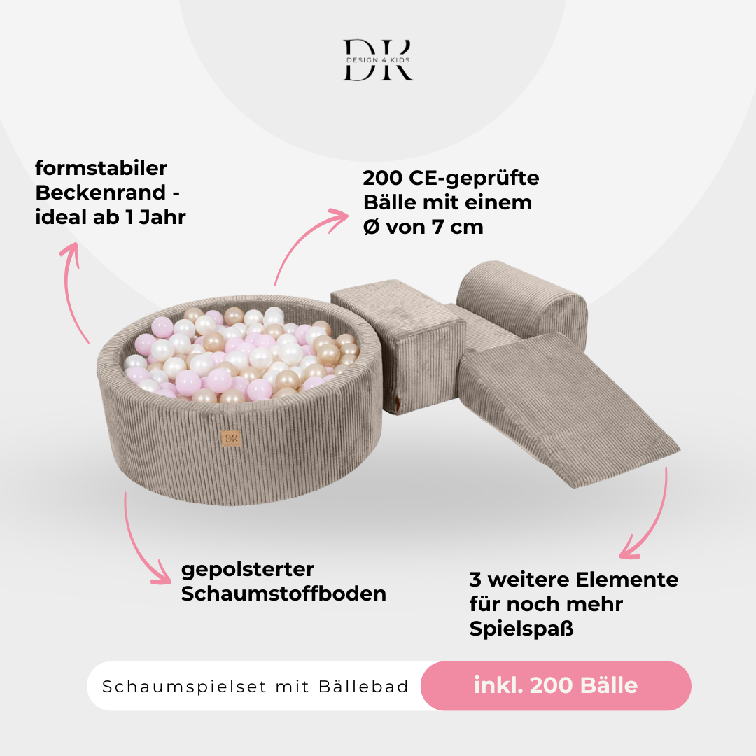 Design4Kids Schaumspielset Jewel Cord mit Bällebad, 200 Bälle - eigene Farbauswahl