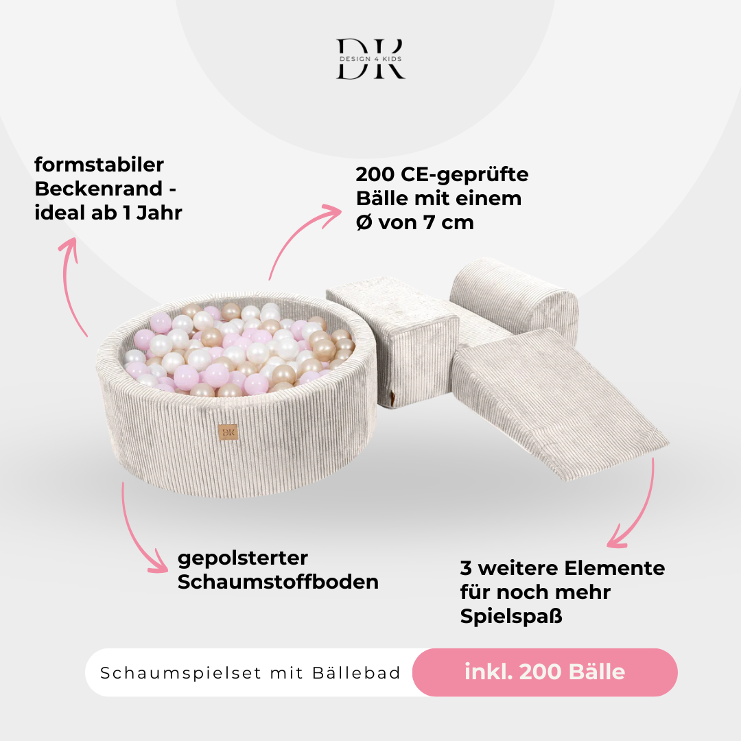 Design4Kids Schaumspielset Jewel Cord mit Bällebad, 200 Bälle - eigene Farbauswahl