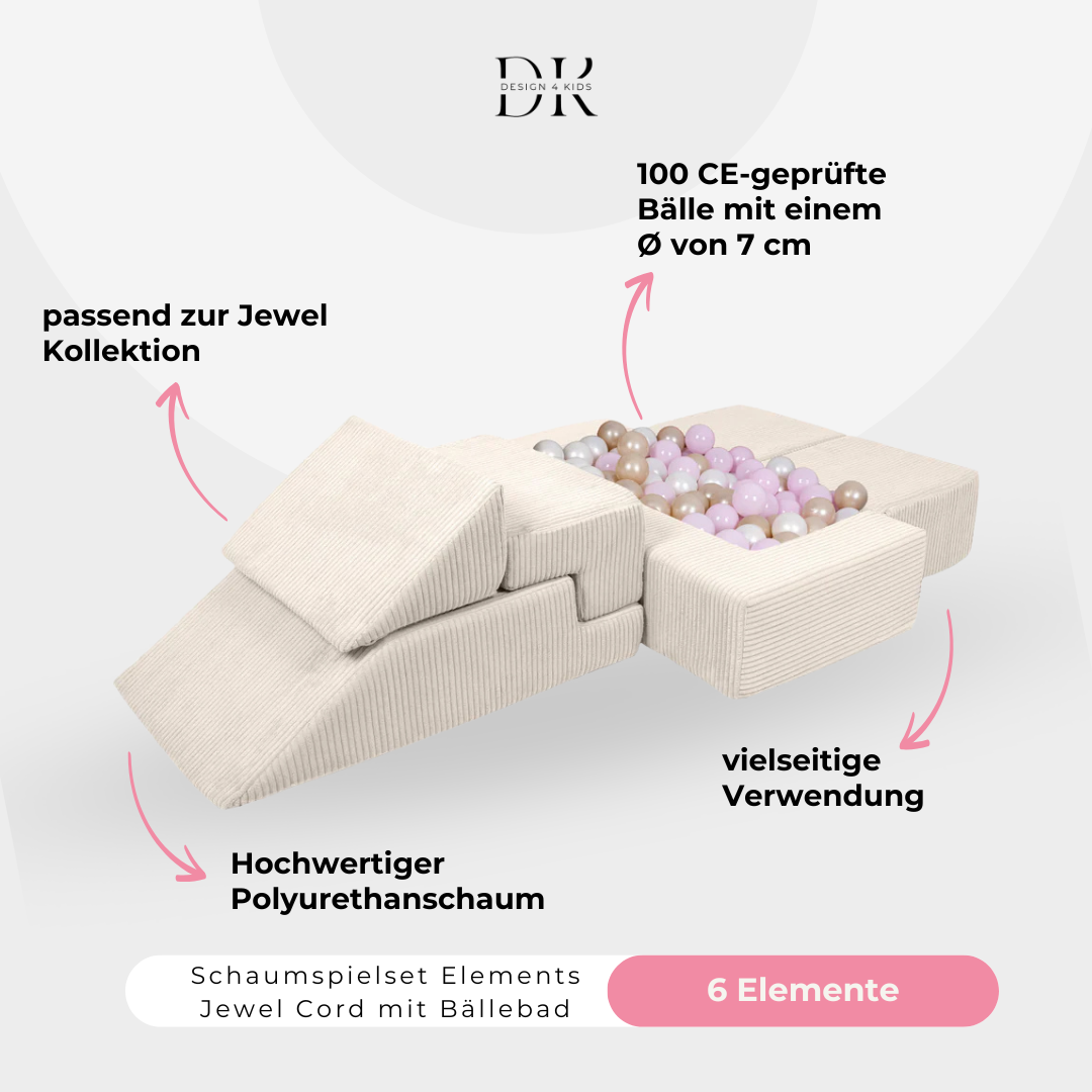 Design4Kids Schaumspielset Elements Jewel Cord mit Bällebad & 100 Bälle