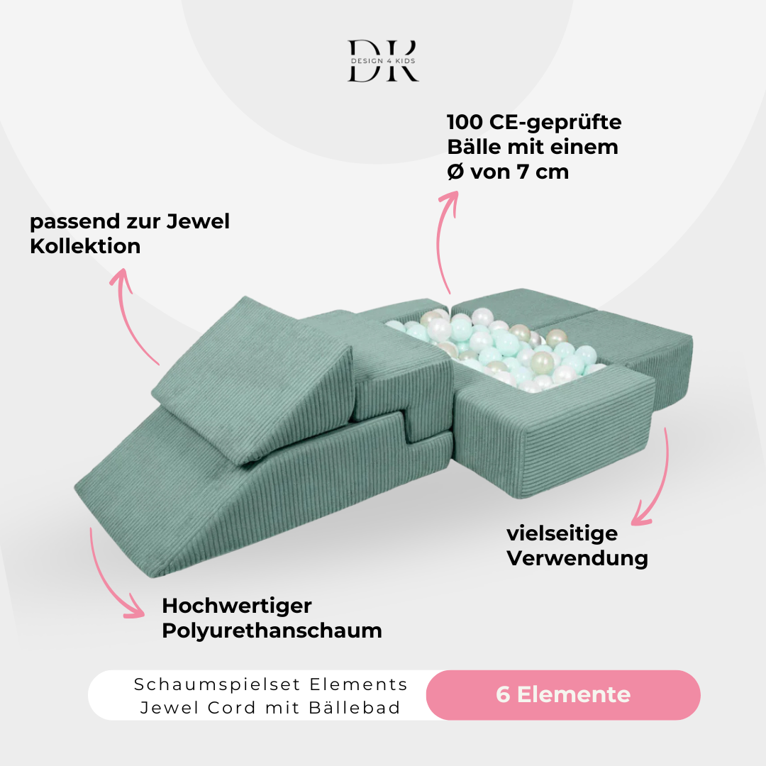 Design4Kids Schaumspielset Elements Jewel Cord mit Bällebad & 100 Bälle