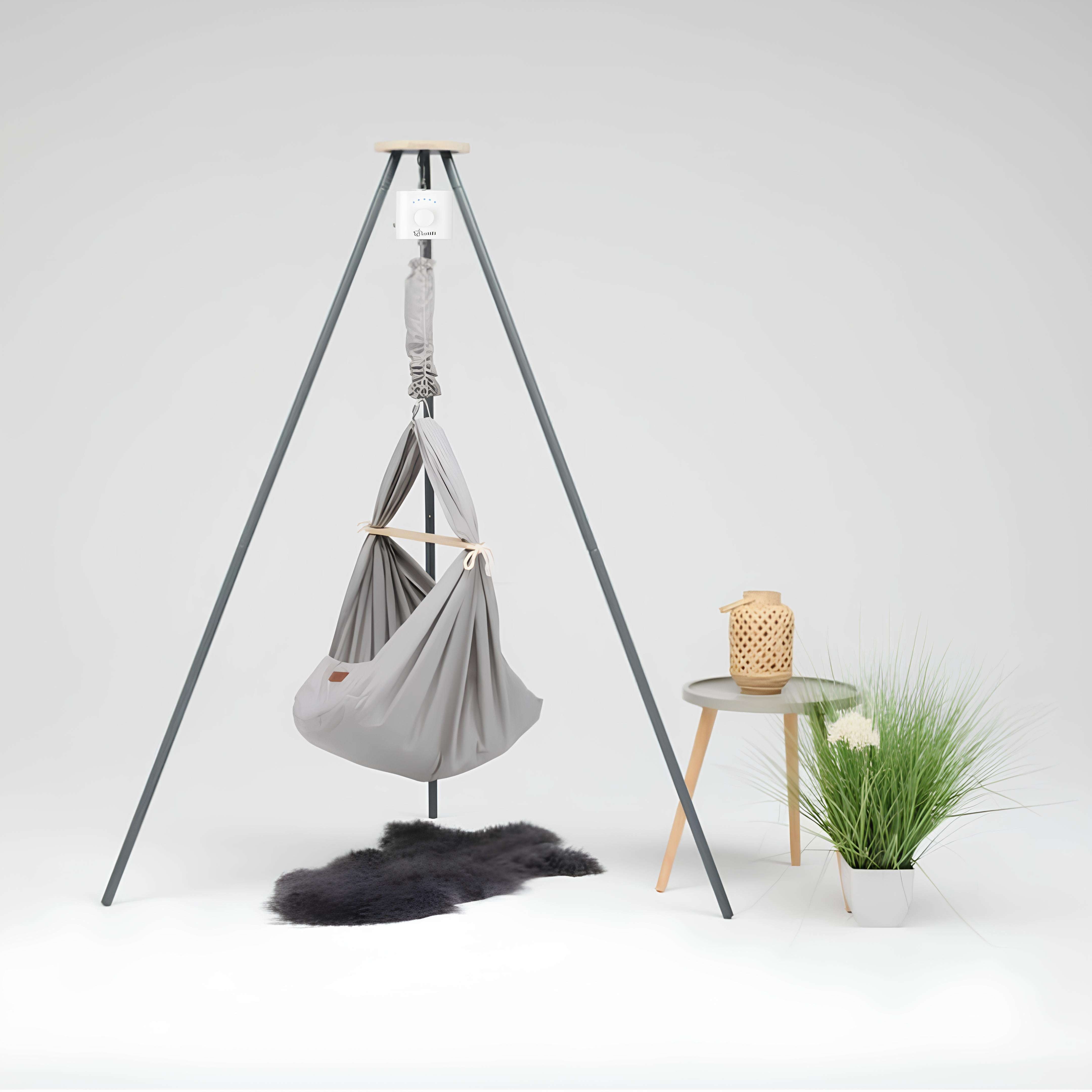 Design4Kids Federwiege Baby Classic, Bio-Baumwolle mit Motor & TIPI-Gestell