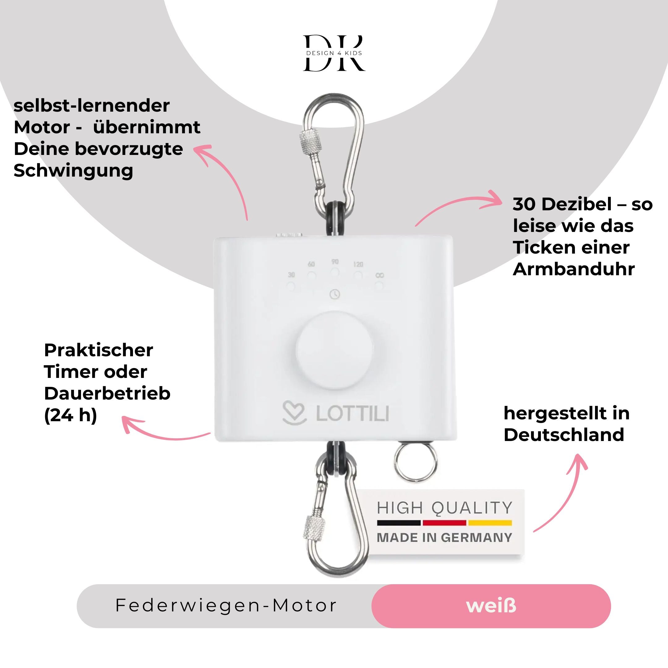 Design4Kids Federwiege Baby Classic, Bio-Baumwolle mit Motor & TIPI-Gestell