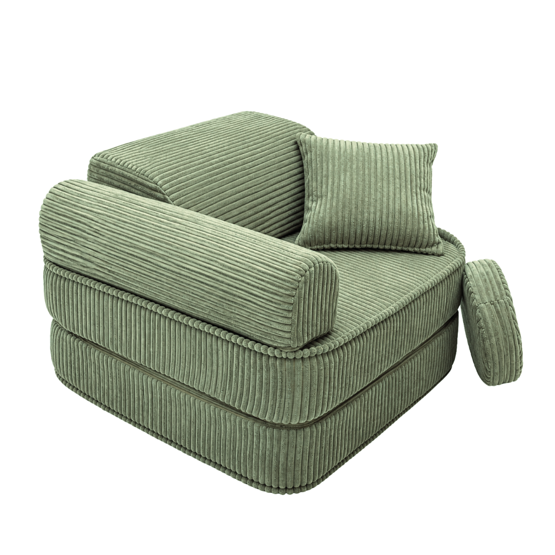 Design4Kids 3-in-1 Kindersessel Jewel Cord Mini 60x60 cm - Faltbare Kindercouch & Spielmatratze
