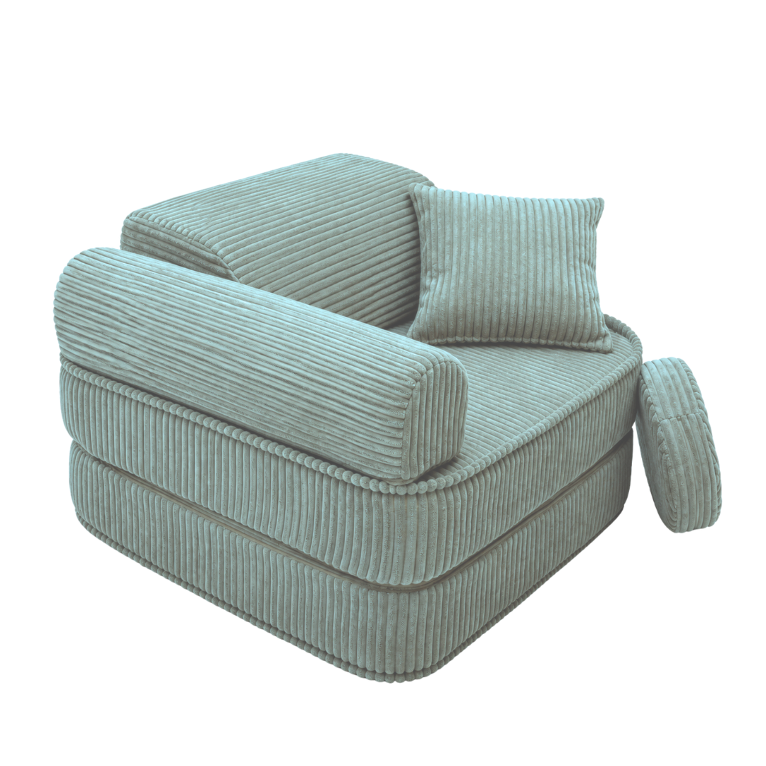 Design4Kids 3-in-1 Kindersessel Jewel Cord Mini 60x60 cm - Faltbare Kindercouch & Spielmatratze