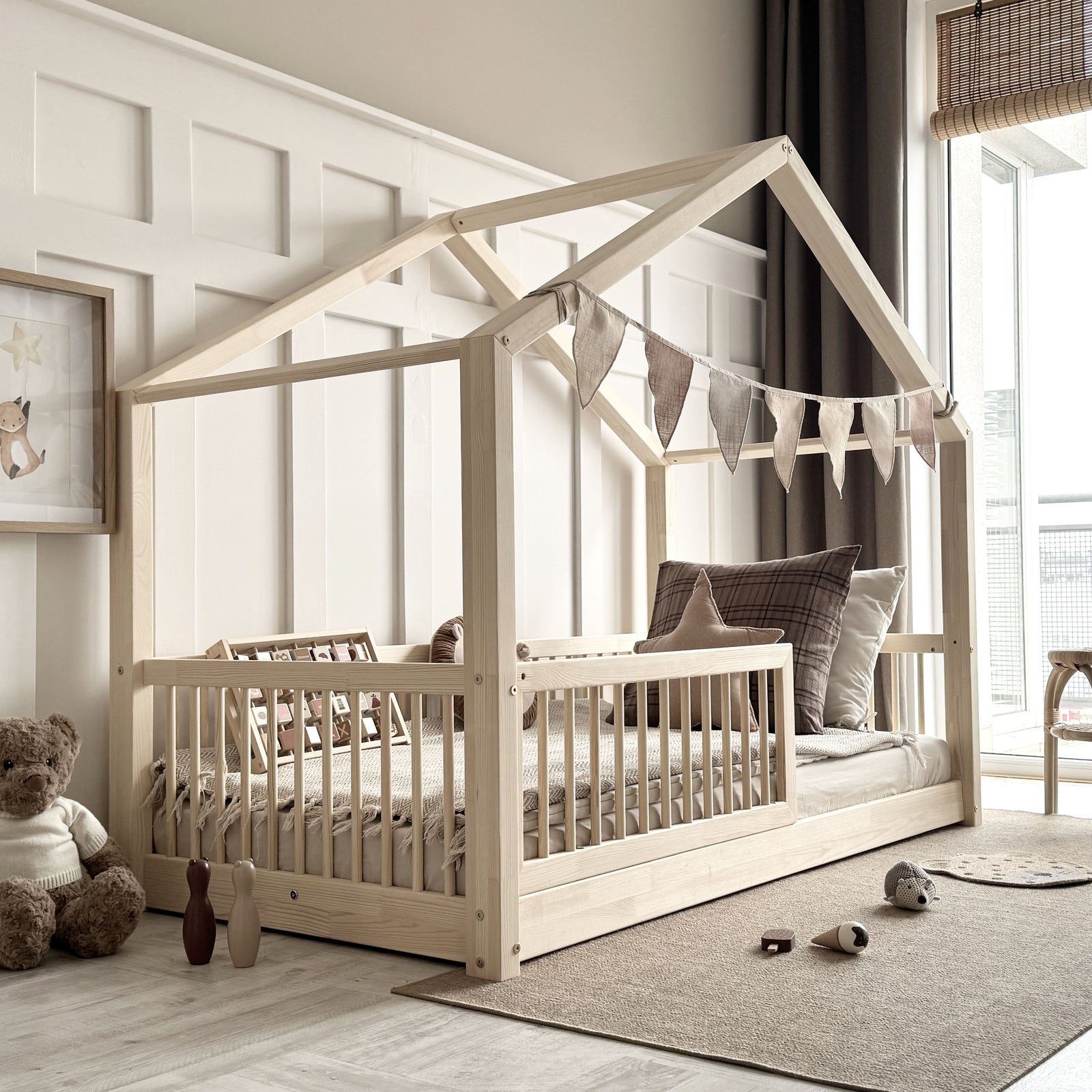 Design4kids Hausbett Hobe Komfort - 190x90 Naturholz (1cm Füße)