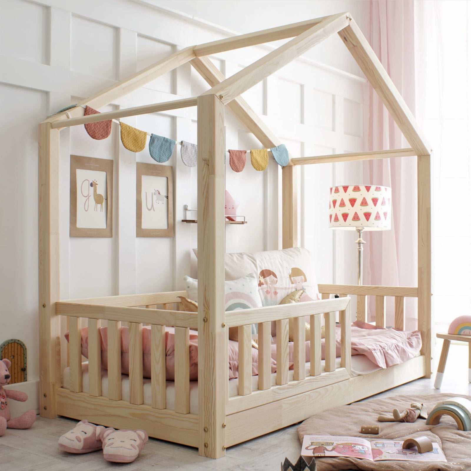Design4kids Hausbett Marino Komfort - 190x90 Naturholz (1 cm Füße)