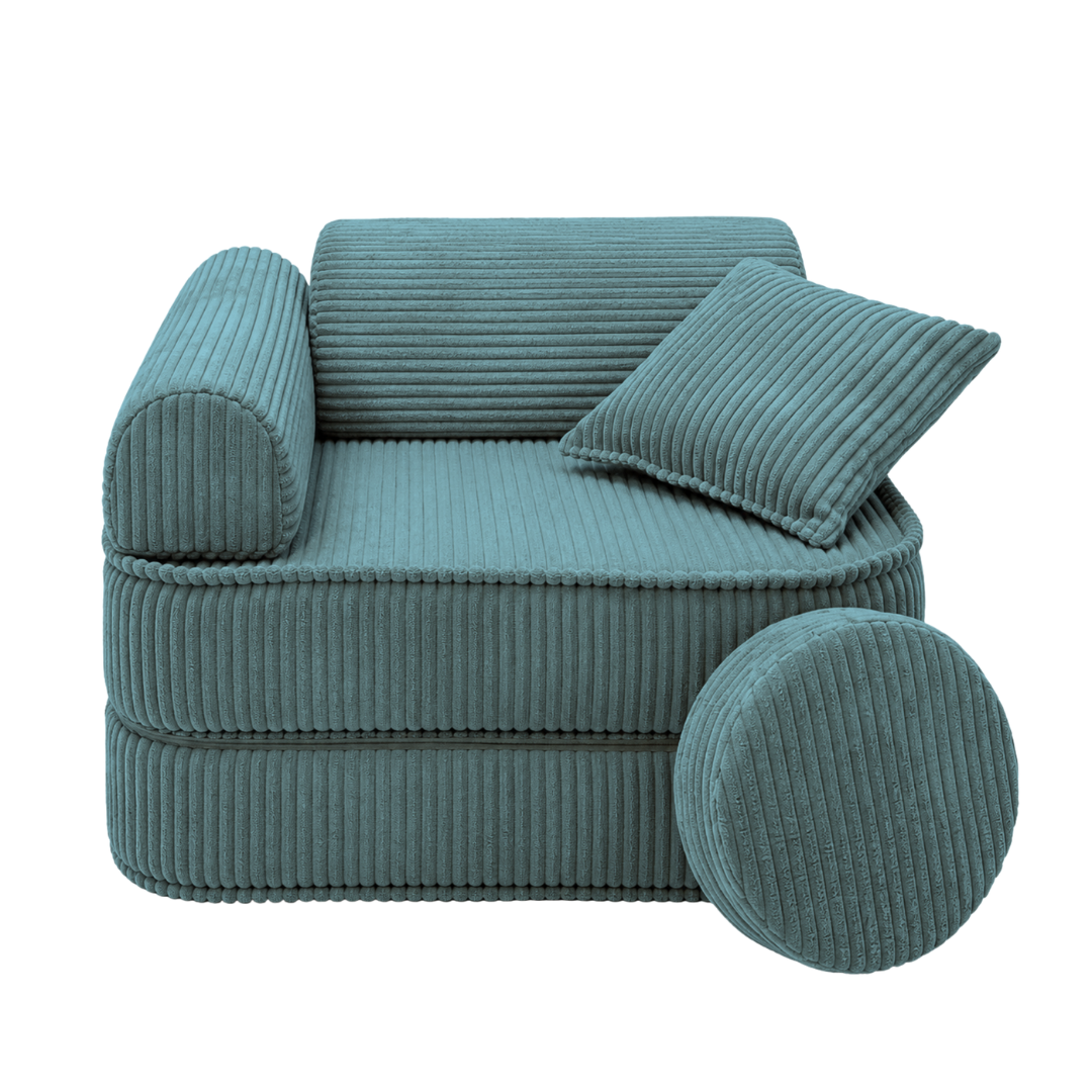 Design4Kids 3-in-1 Kindersessel Jewel Cord Mini 60x60 cm - Faltbare Kindercouch & Spielmatratze