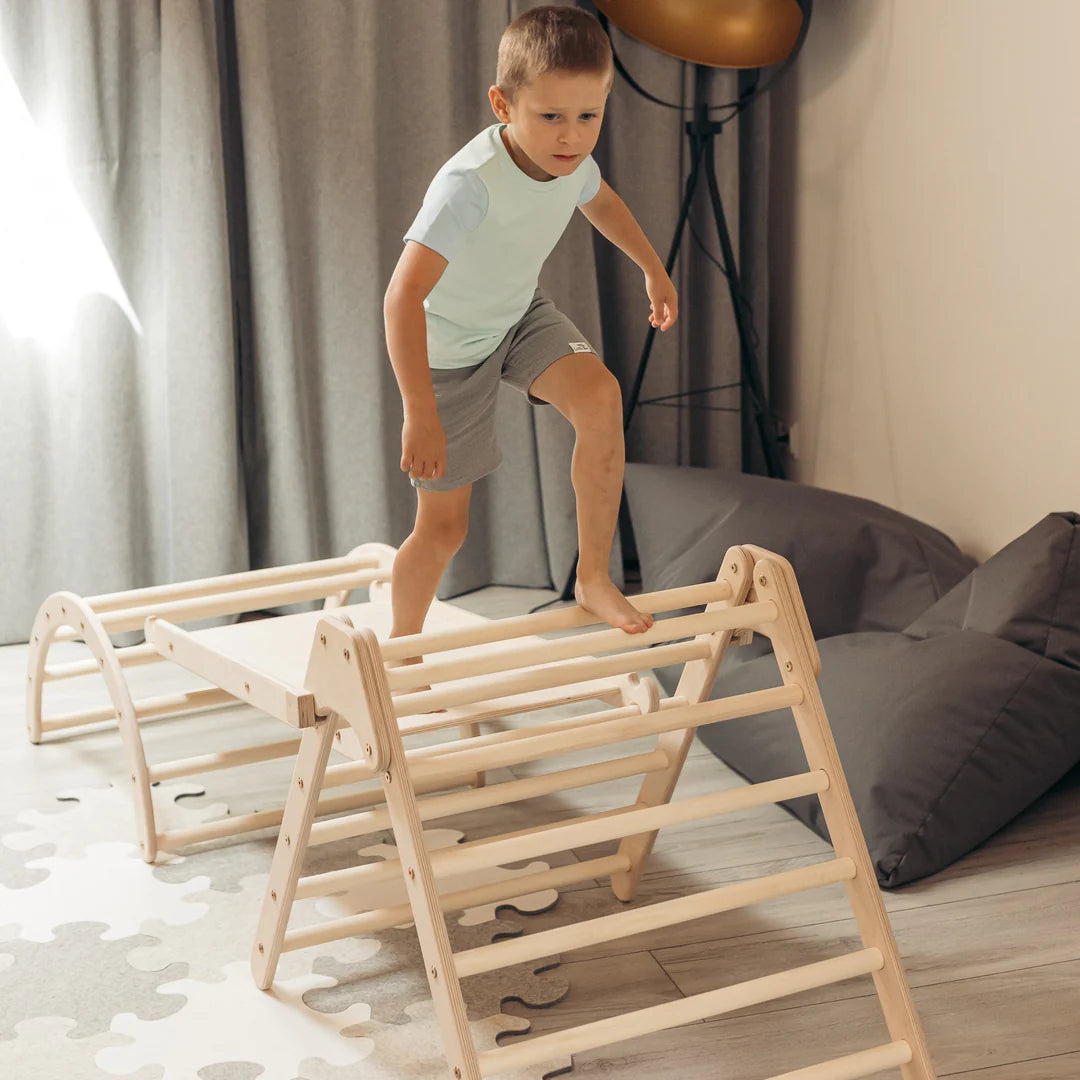 Design4Kids Montessori Kletterset Tarsier - Pikler-Kletterdreieck mit Rutsche und Kletterbogen