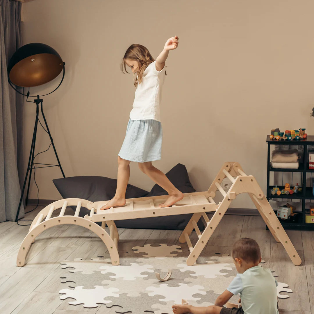 Design4Kids Montessori Kletterset Tarsier - Pikler-Kletterdreieck mit Rutsche und Kletterbogen