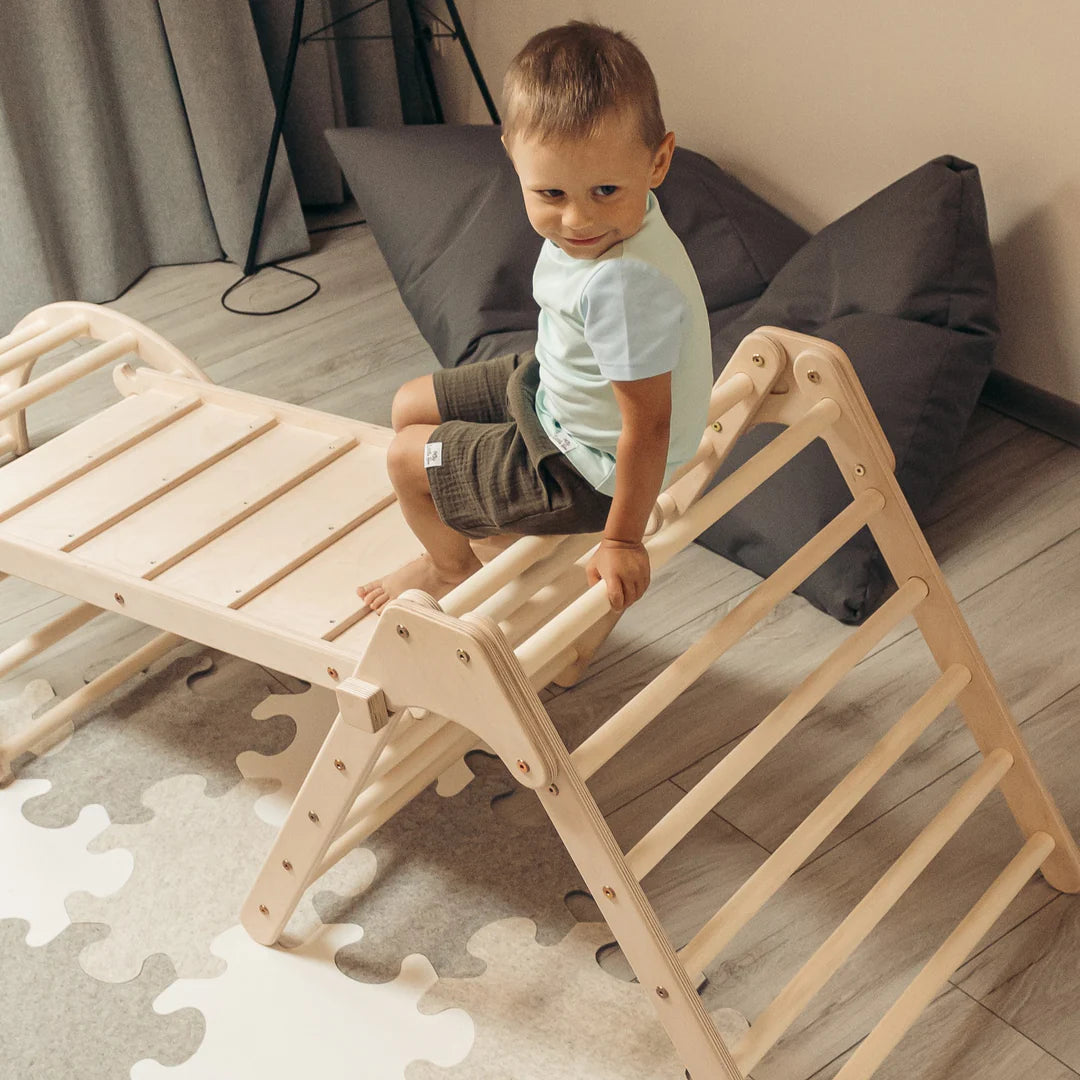 Design4Kids Montessori Kletterset Tarsier - Pikler-Kletterdreieck mit Rutsche und Kletterbogen