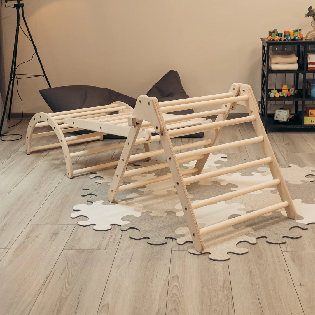 Design4Kids Montessori Kletterset Tarsier - Pikler-Kletterdreieck mit Rutsche und Kletterbogen