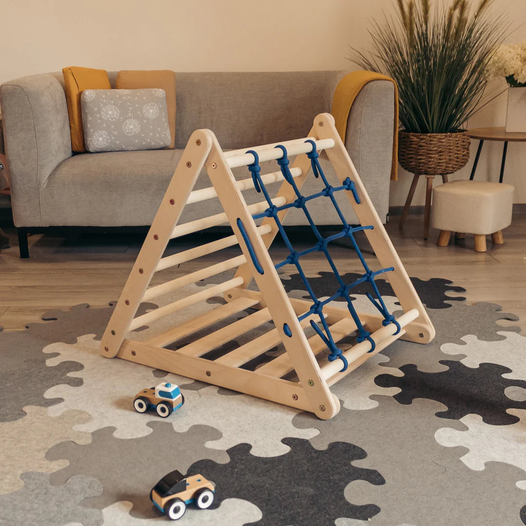 Design4Kids Montessori Kletterset Vari - dreiseitiges Kletterdreieck mit Nylonseil, Rutsche und Kletterbogen