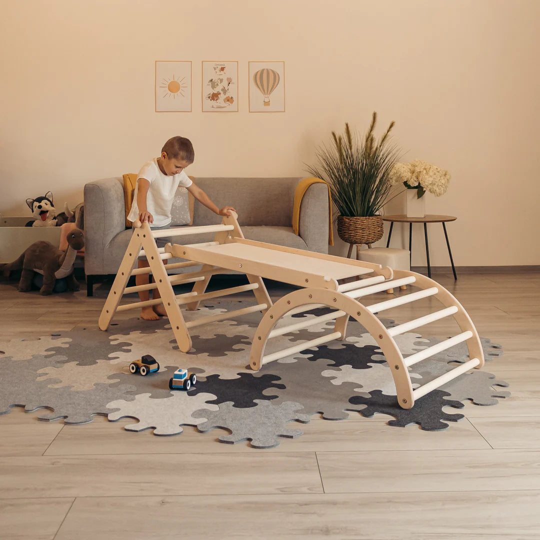 Design4Kids Montessori Kletterset Galagos - Pikler Kletterdreieck mit Rutsche und Kletterbogen