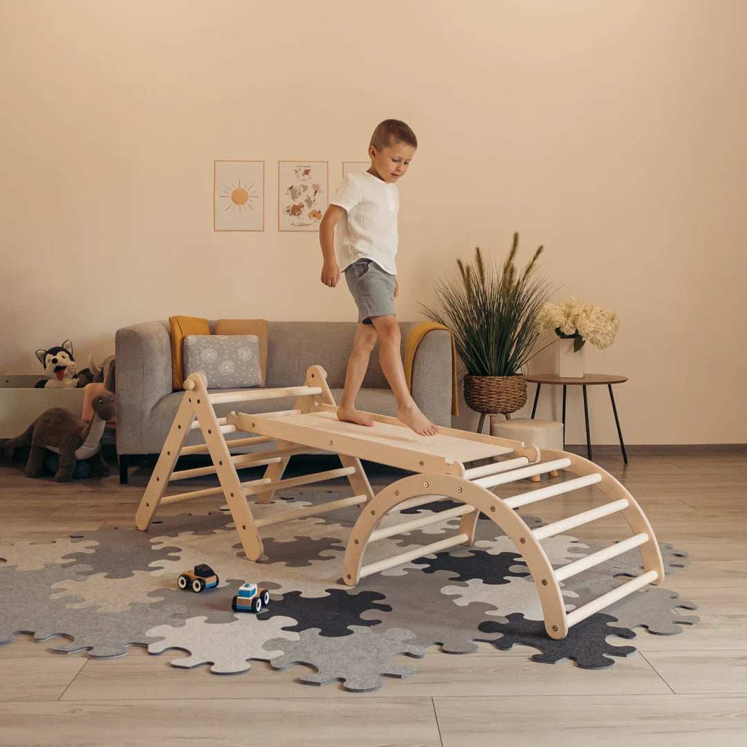 Design4Kids Montessori Kletterset Galagos - Pikler Kletterdreieck mit Rutsche und Kletterbogen