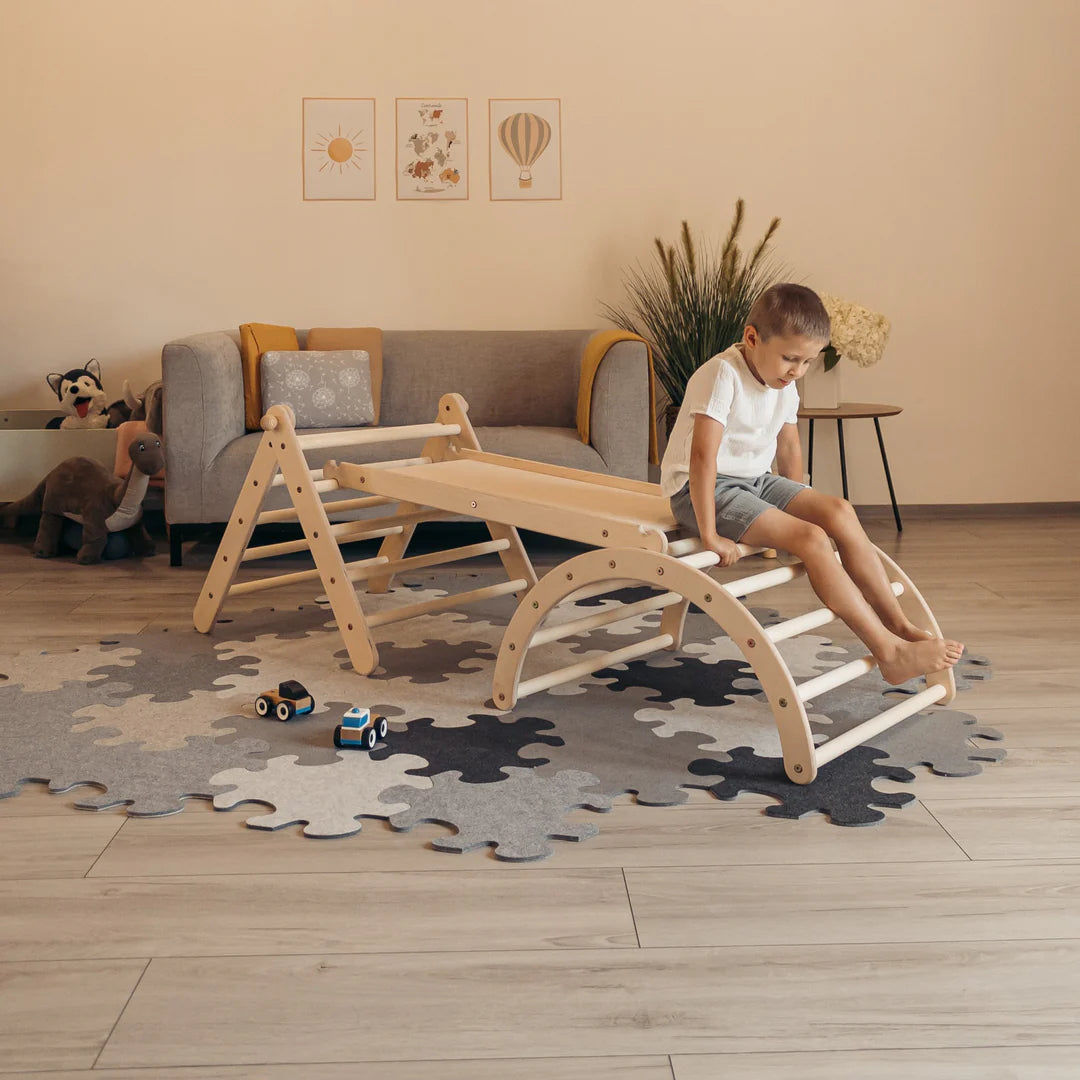 Design4Kids Montessori Kletterset Galagos - Pikler Kletterdreieck mit Rutsche und Kletterbogen