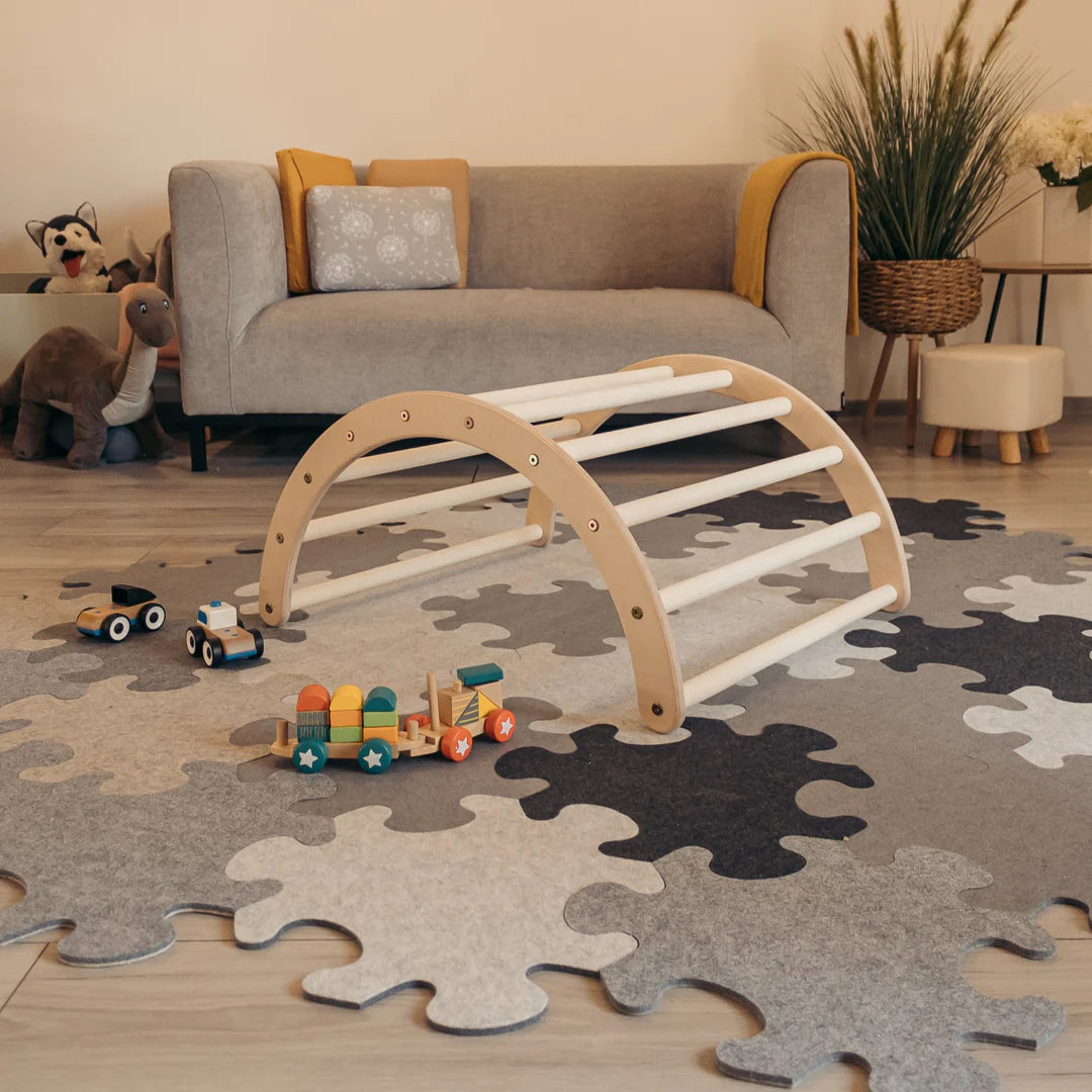 Design4Kids Montessori Kletterset Vari - dreiseitiges Kletterdreieck mit Nylonseil, Rutsche und Kletterbogen