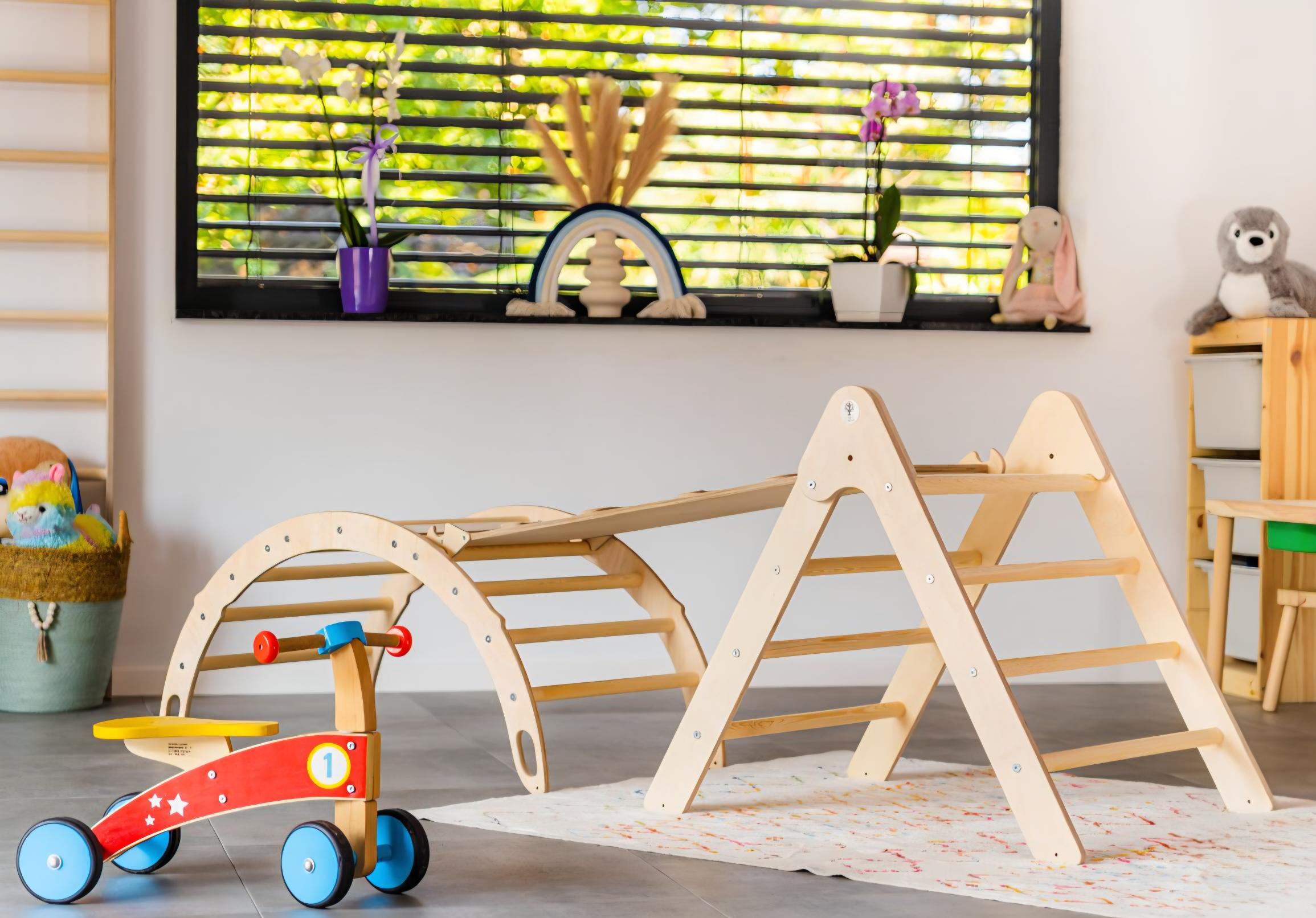 Design4Kids 3-in-1 Montessori Kletterset S - Kletterdreieck, Rutsche & Wippe