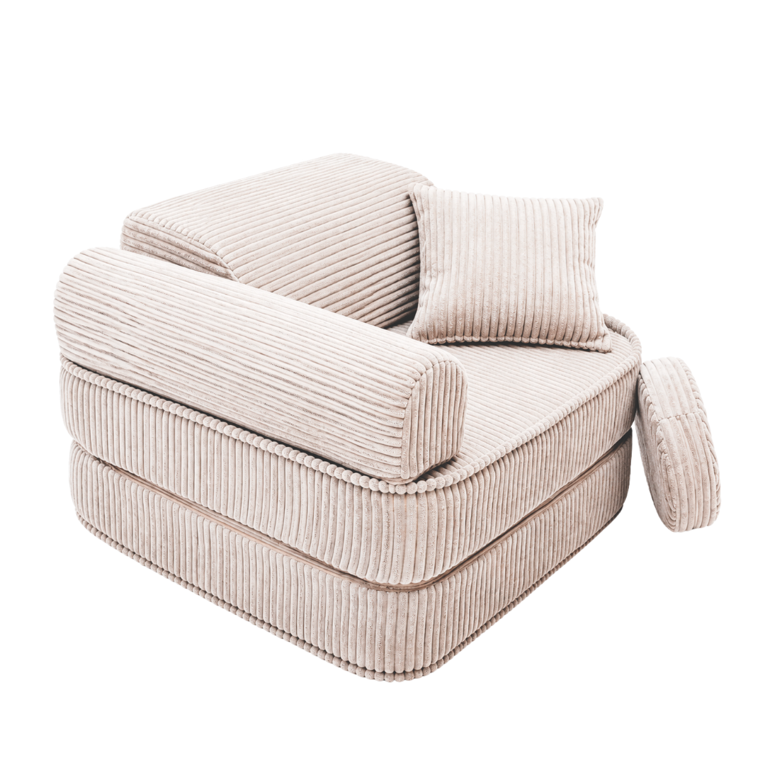 Design4Kids 3-in-1 Kindersessel Jewel Cord Mini 60x60 cm - Faltbare Kindercouch & Spielmatratze