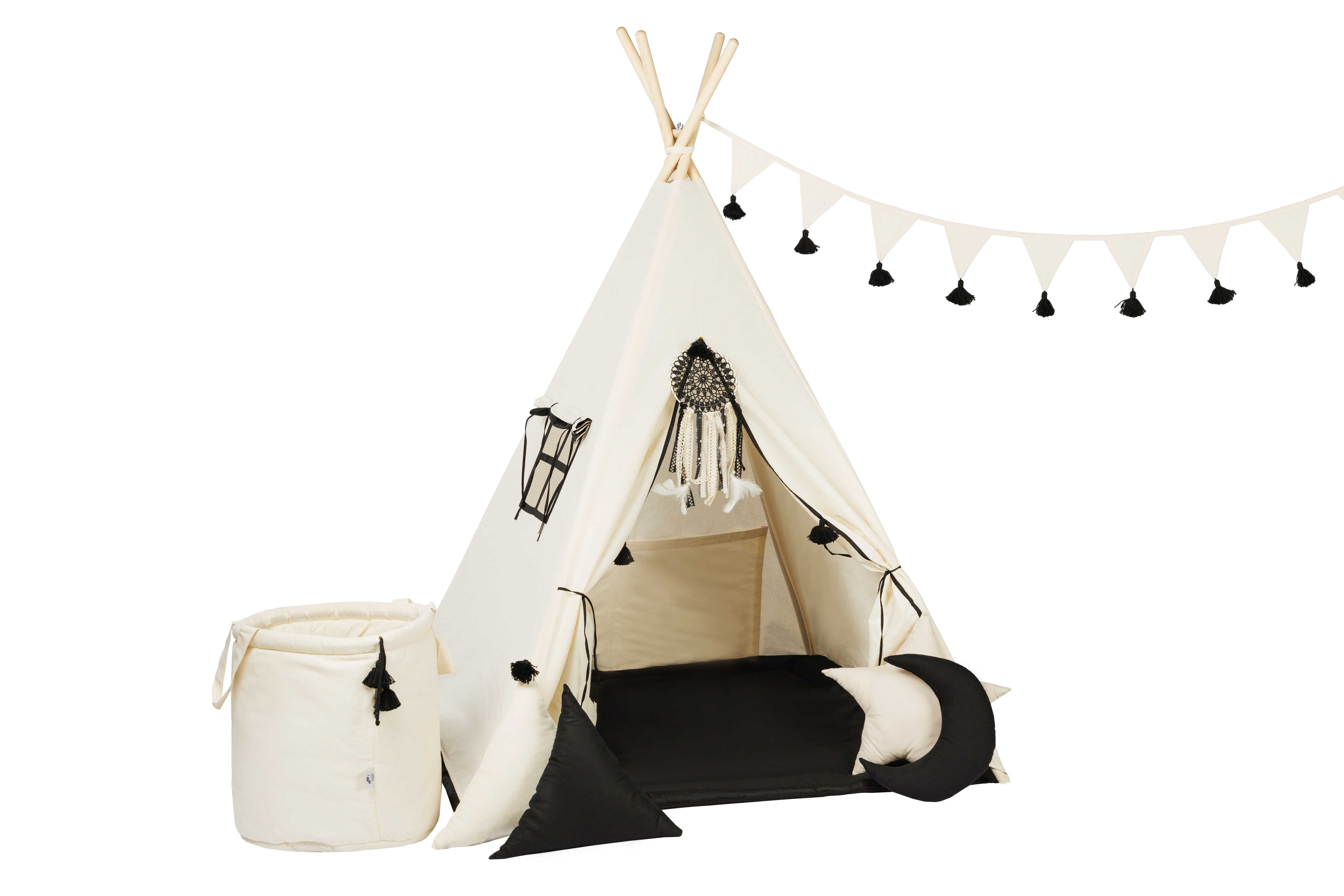 Design4Kids Tipi-Zelt XXL-Set Creamy Coal  - creme