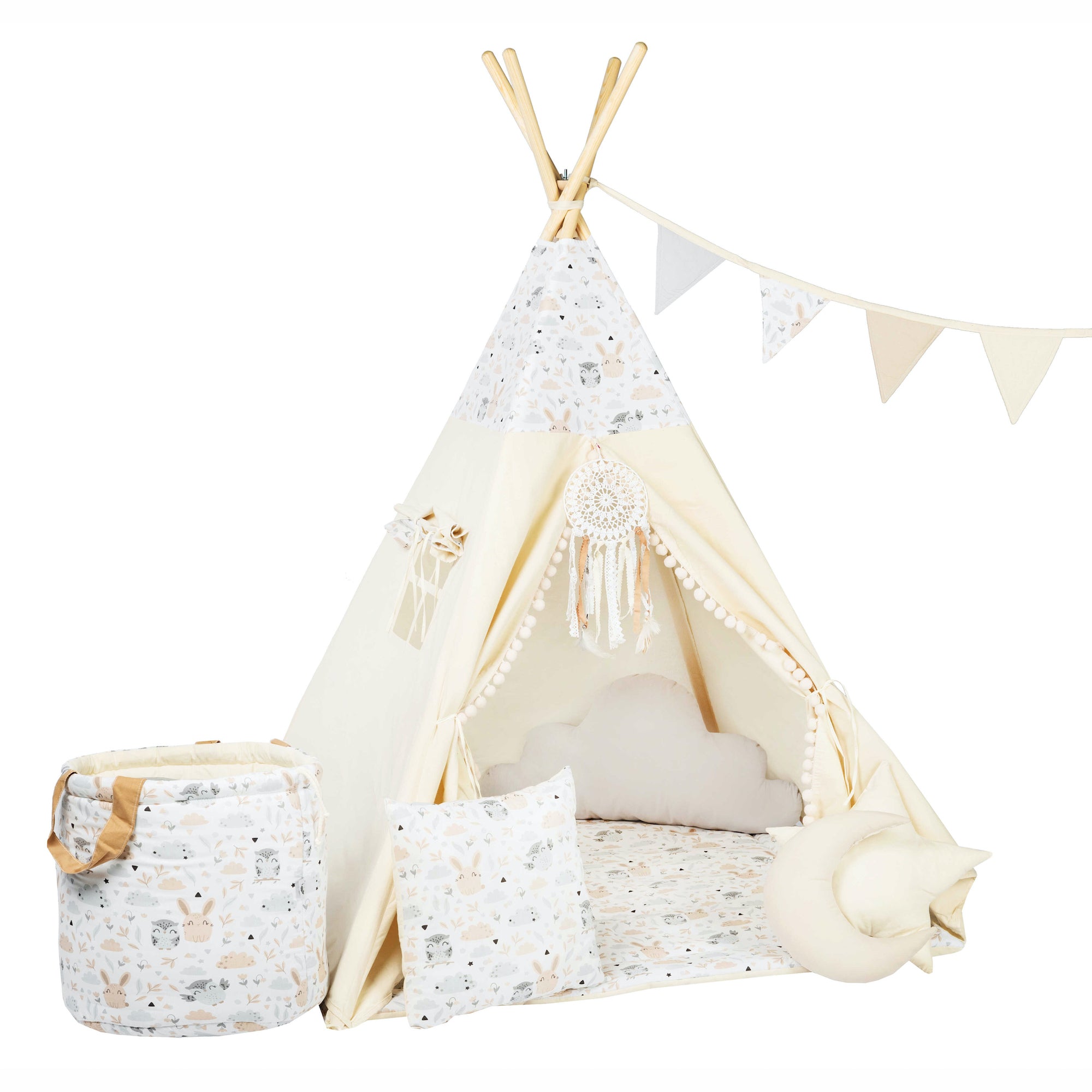 Design4Kids Tipi-Zelt XXL-Set Pastel Friends - beige