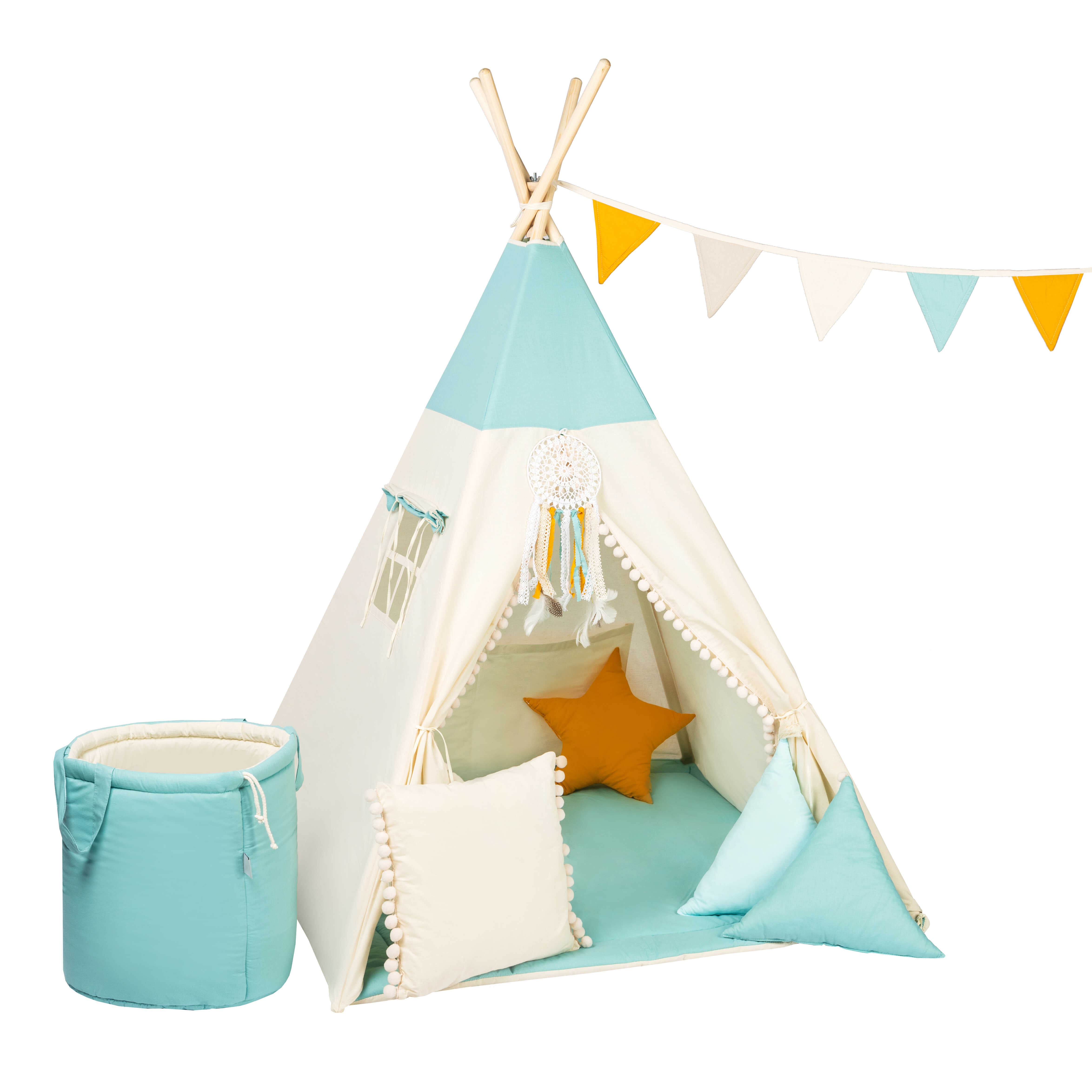 Design4Kids Tipi-Zelt XXL-Set Blue Dream - creme