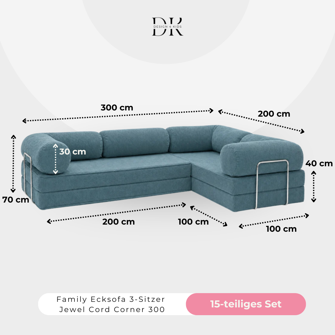 Design4Kids Family Ecksofa 3-Sitzer Jewel Cord Corner 300