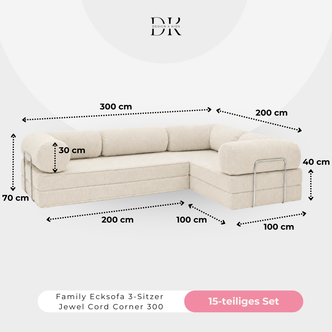 Design4Kids Family Ecksofa 3-Sitzer Jewel Cord Corner 300
