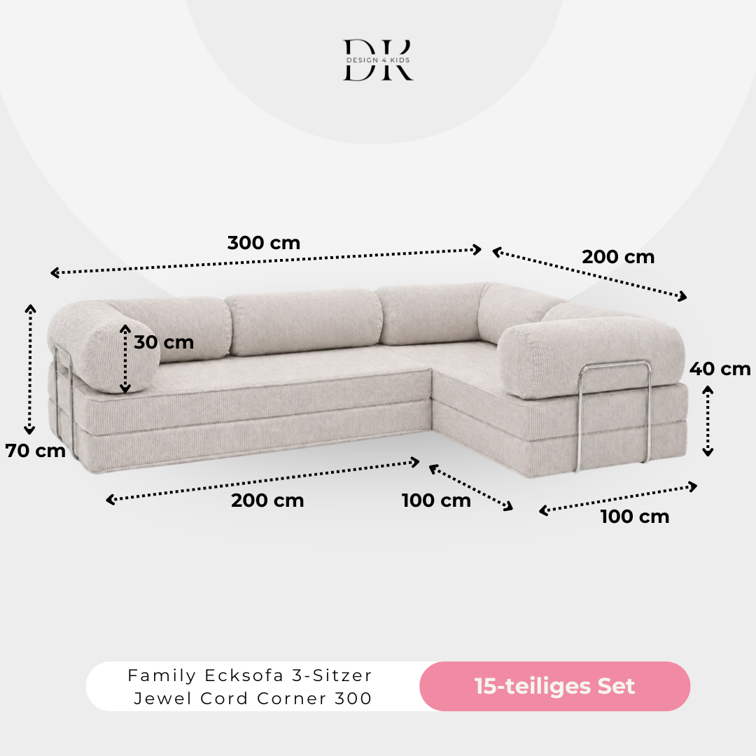 Design4Kids Family Ecksofa 3-Sitzer Jewel Cord Corner 300