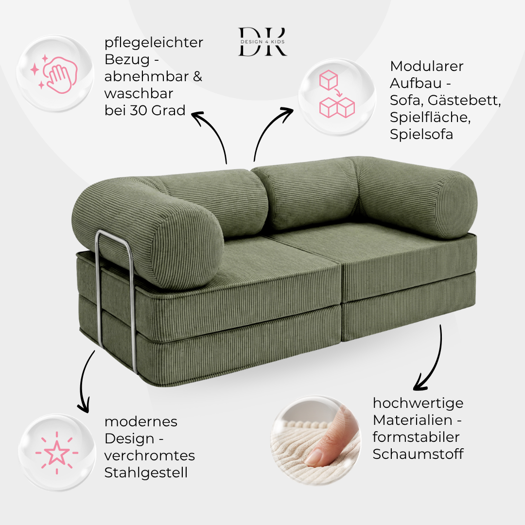 Design4Kids Family Sofa Duo 2-Sitzer Jewel Cord 200