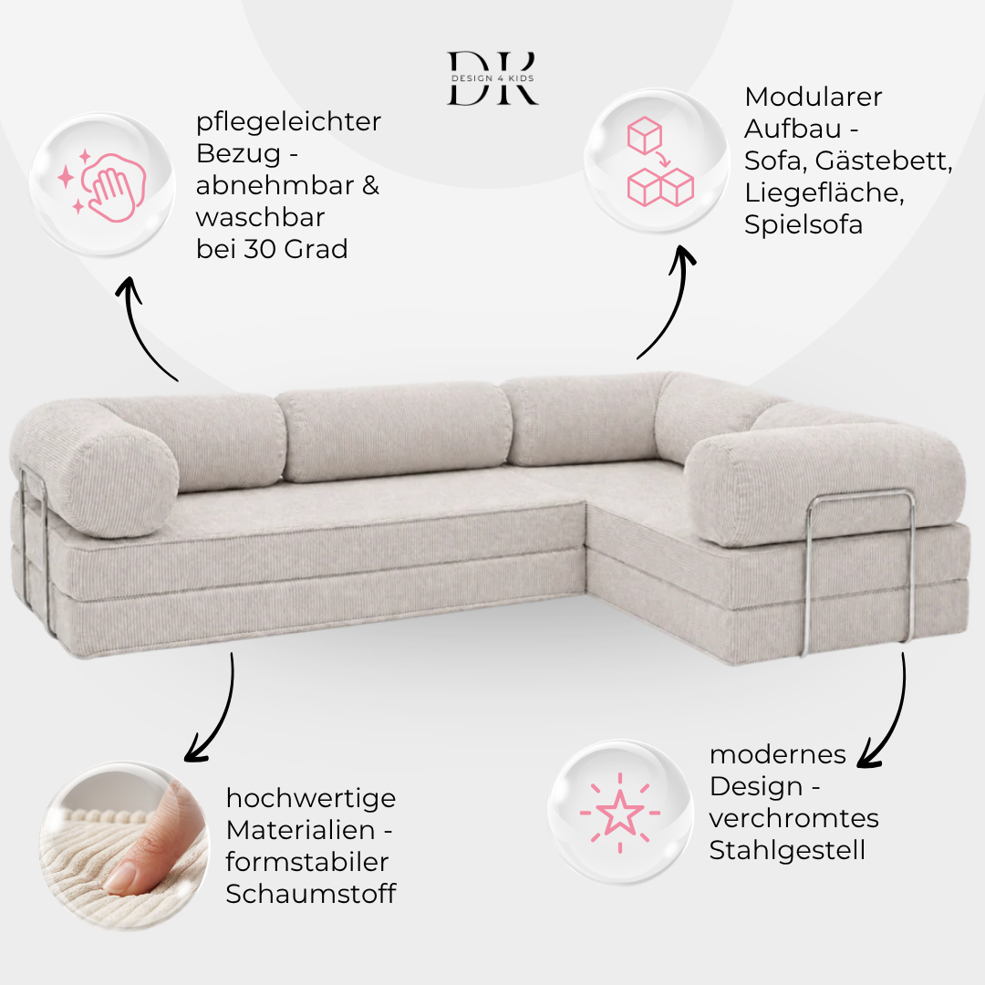 Design4Kids Family Ecksofa 3-Sitzer Jewel Cord Corner 300
