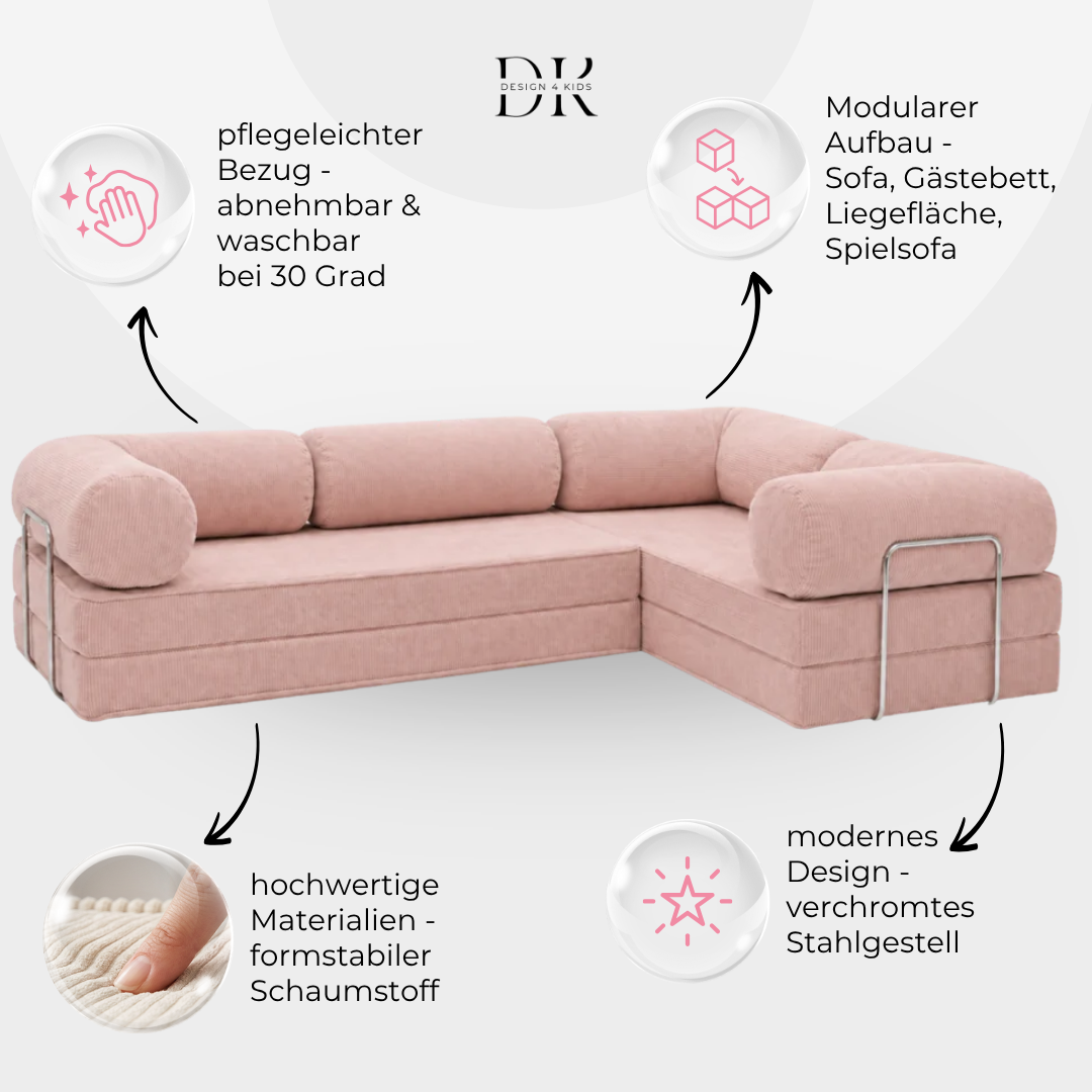 Design4Kids Family Ecksofa 3-Sitzer Jewel Cord Corner 300