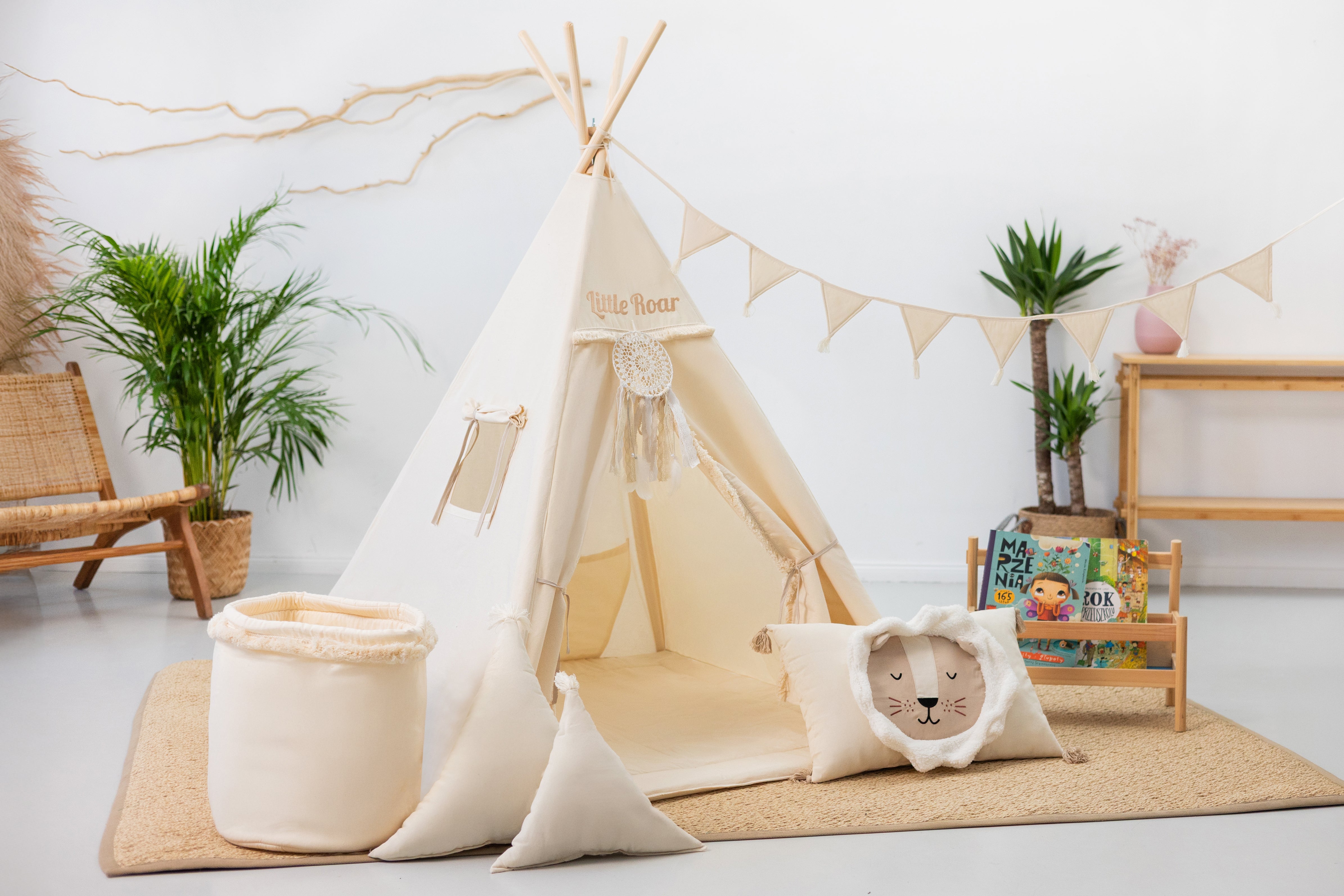 Design4Kids Tipi-Zelt XL-Set Leo Cave - creme