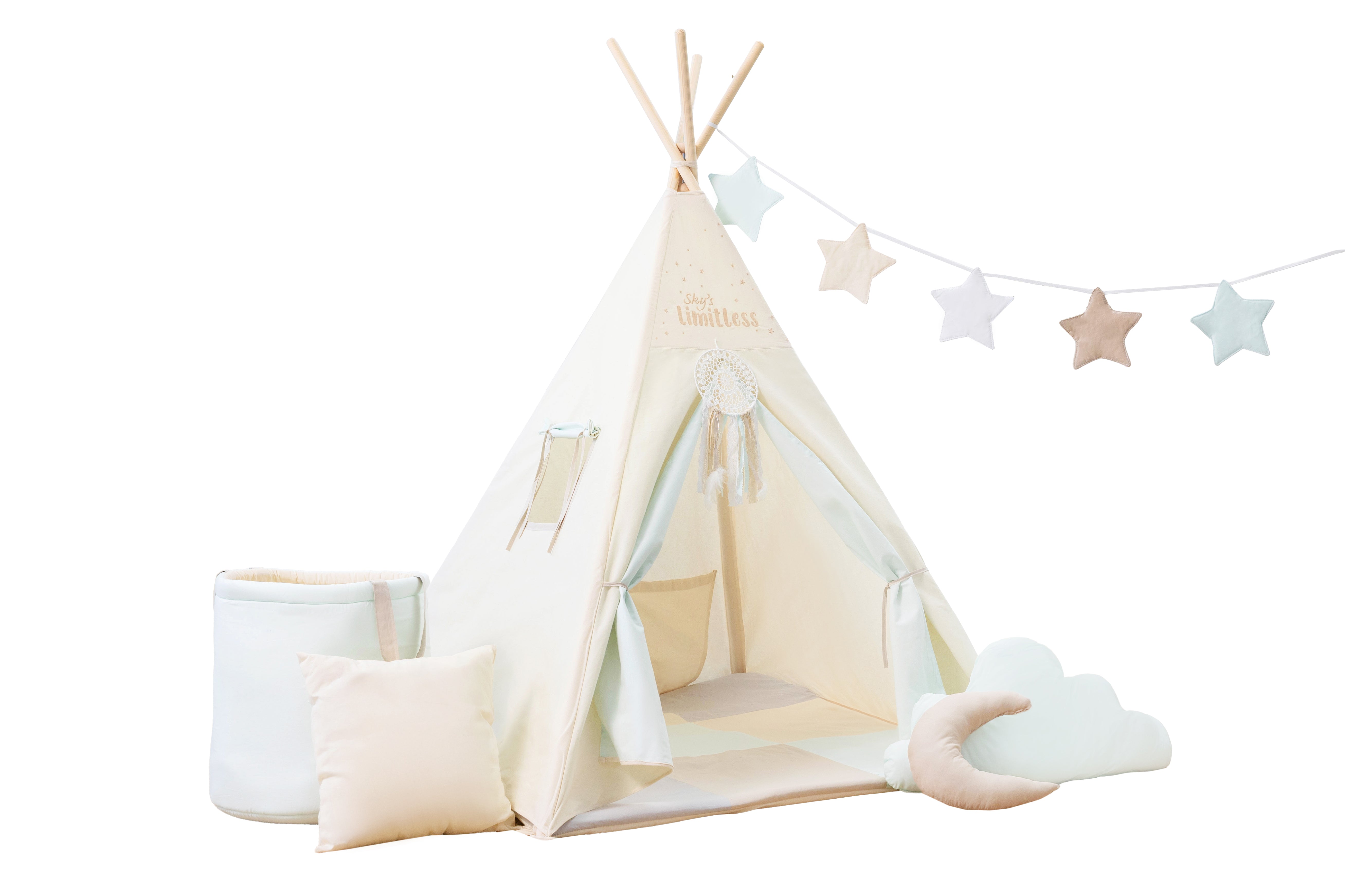Design4Kids Tipi-Zelt XXL-Set Blue Corner - creme