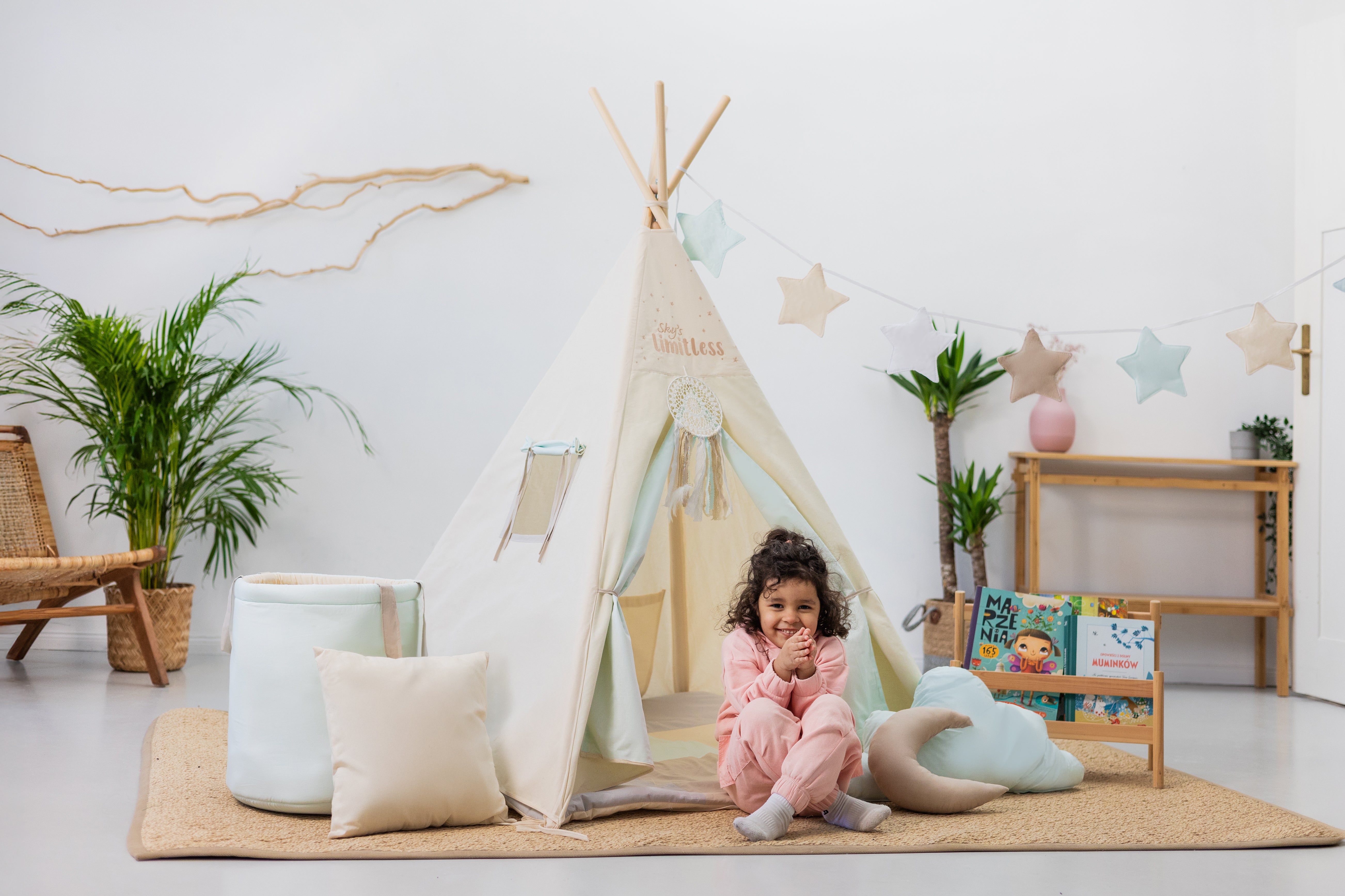 Design4Kids Tipi-Zelt XL-Set Blue Corner - creme