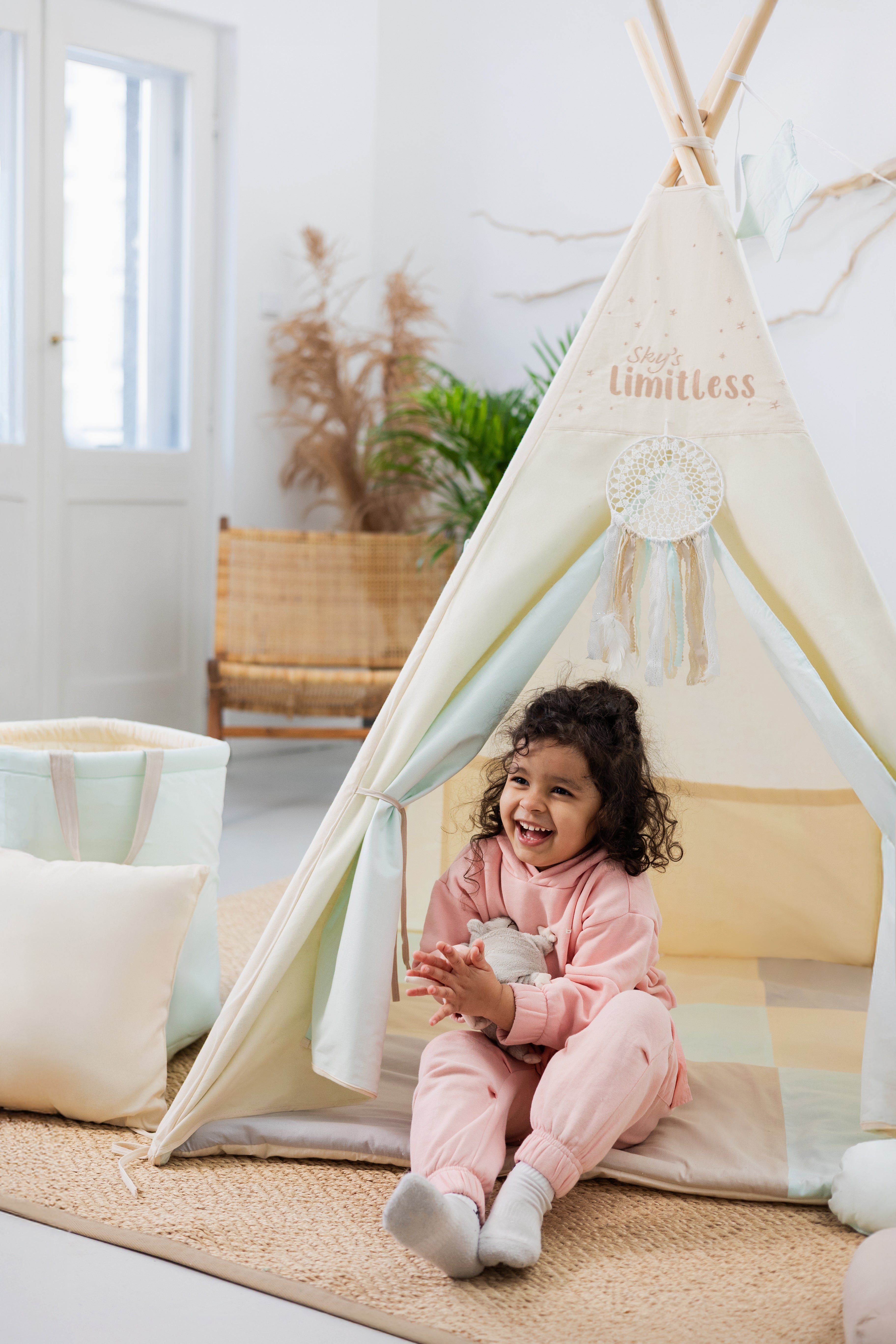 Design4Kids Tipi-Zelt XXL-Set Blue Corner - creme
