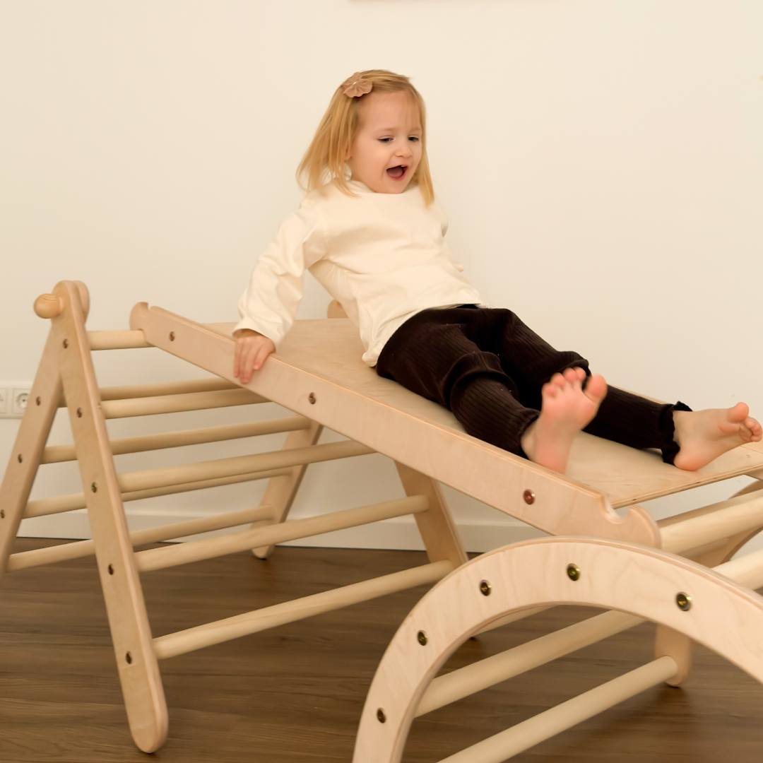 Design4Kids Montessori Kletterset Galagos - Pikler Kletterdreieck mit Rutsche und Kletterbogen