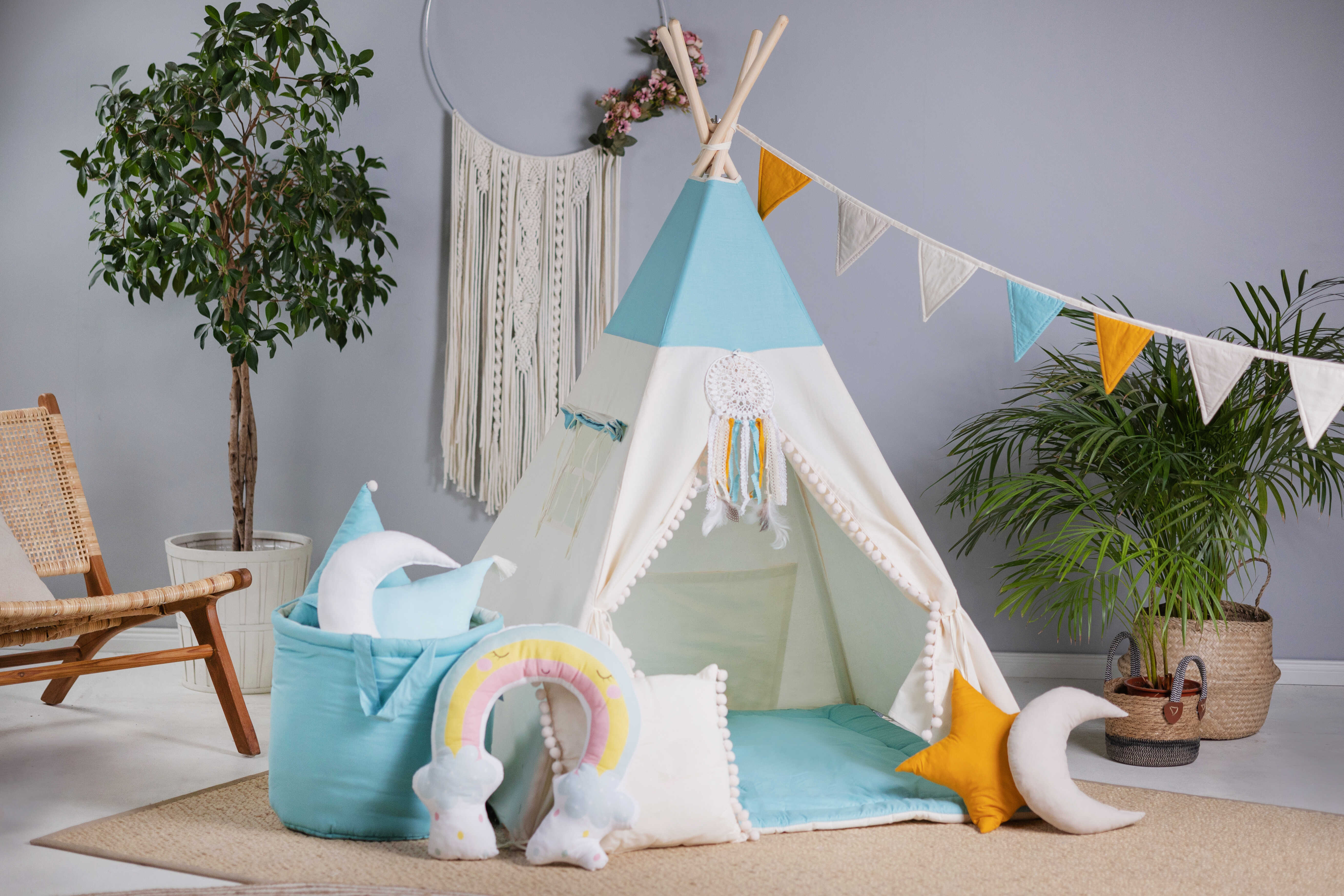 Design4Kids Tipi-Zelt XXL-Set Blue Dream - creme