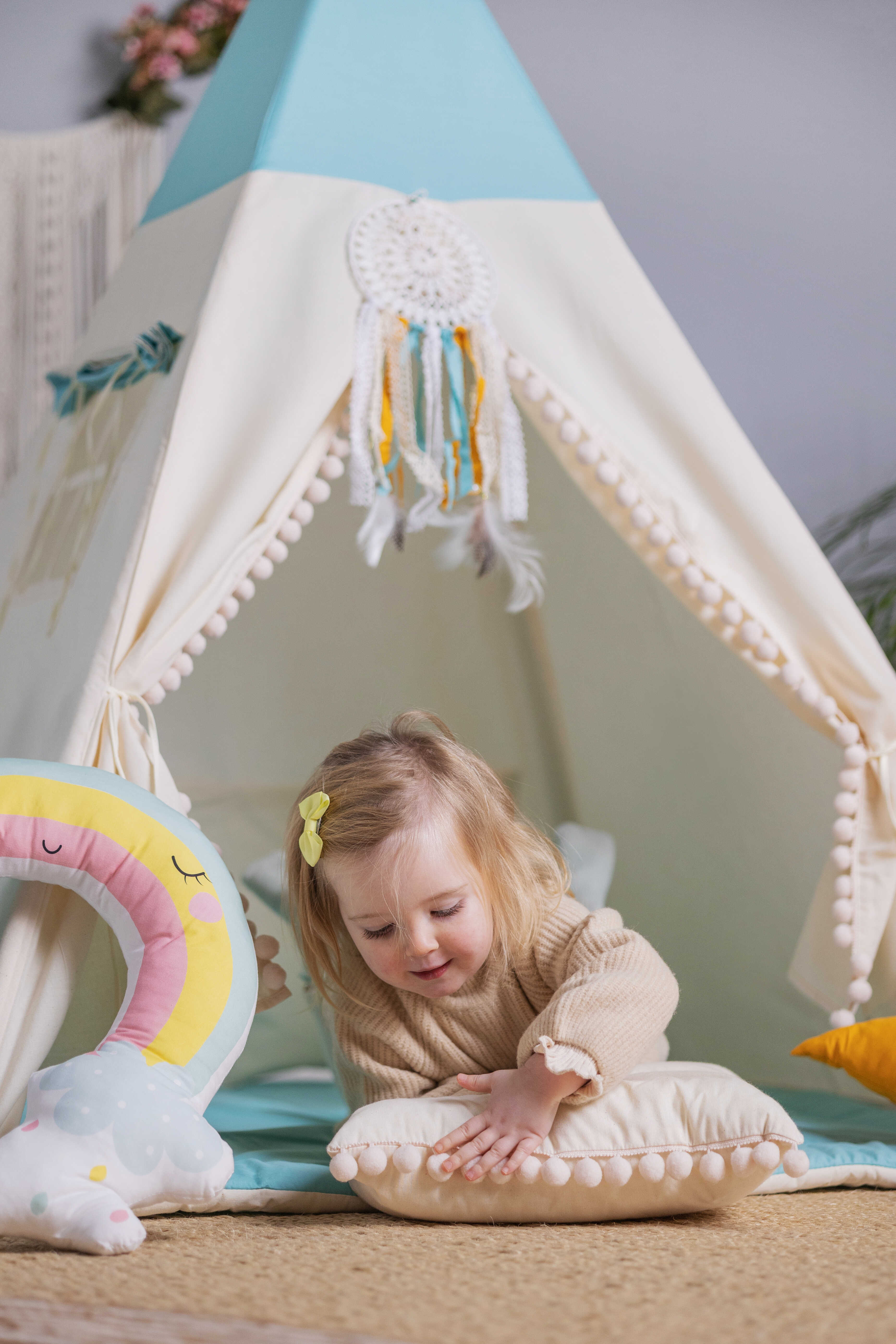 Design4Kids Tipi-Zelt M-Set Blue Dream - creme