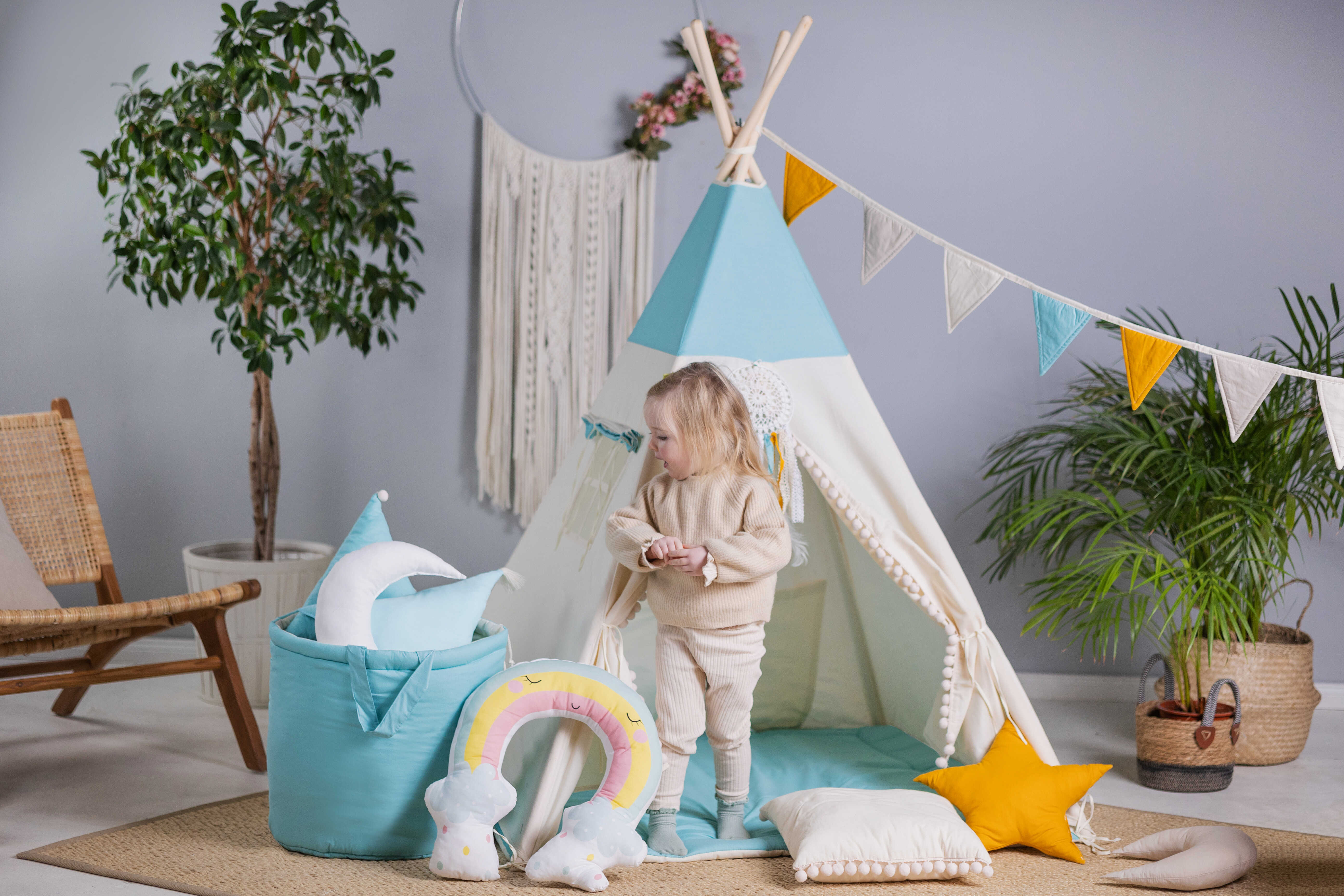 Design4Kids Tipi-Zelt XL-Set Blue Dream - creme