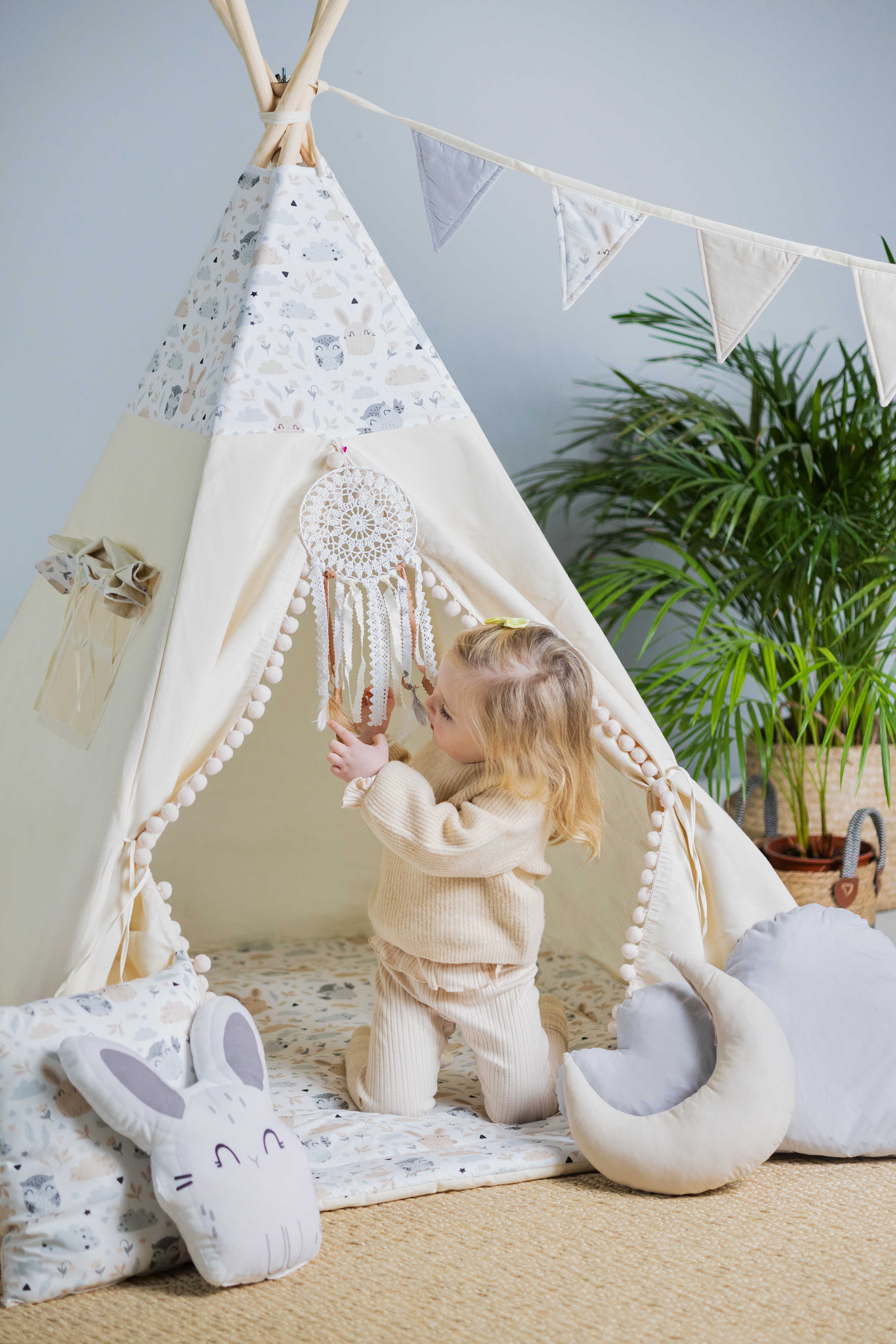 Design4Kids Tipi-Zelt XL-Set Pastel Friends - beige