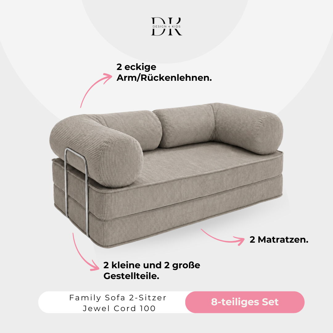 Design4Kids Family Sofa 2-Sitzer Jewel Cord 200