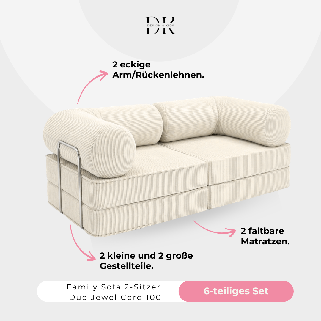 Design4Kids Family Sofa Duo 2-Sitzer Jewel Cord 200