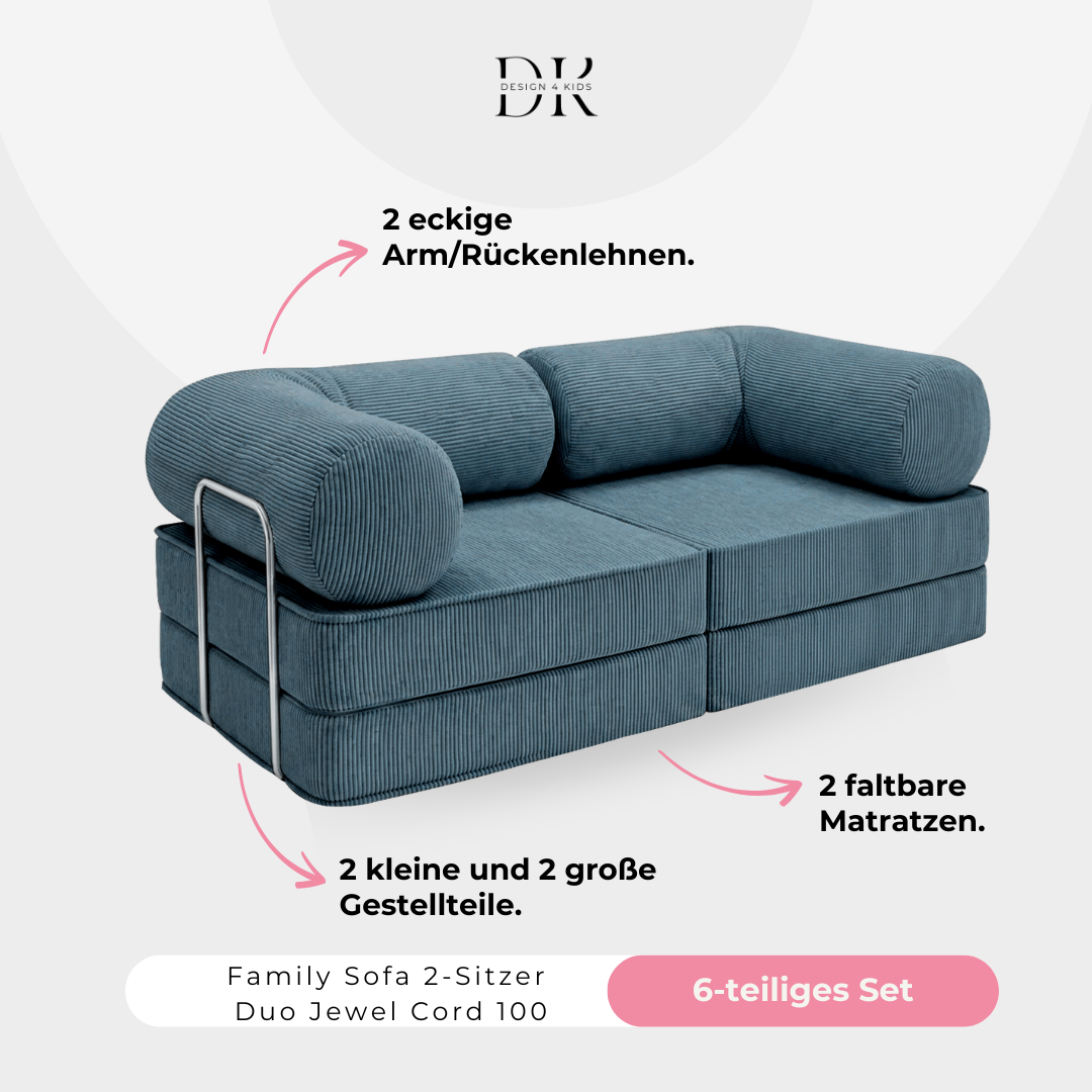 Design4Kids Family Sofa Duo 2-Sitzer Jewel Cord 200