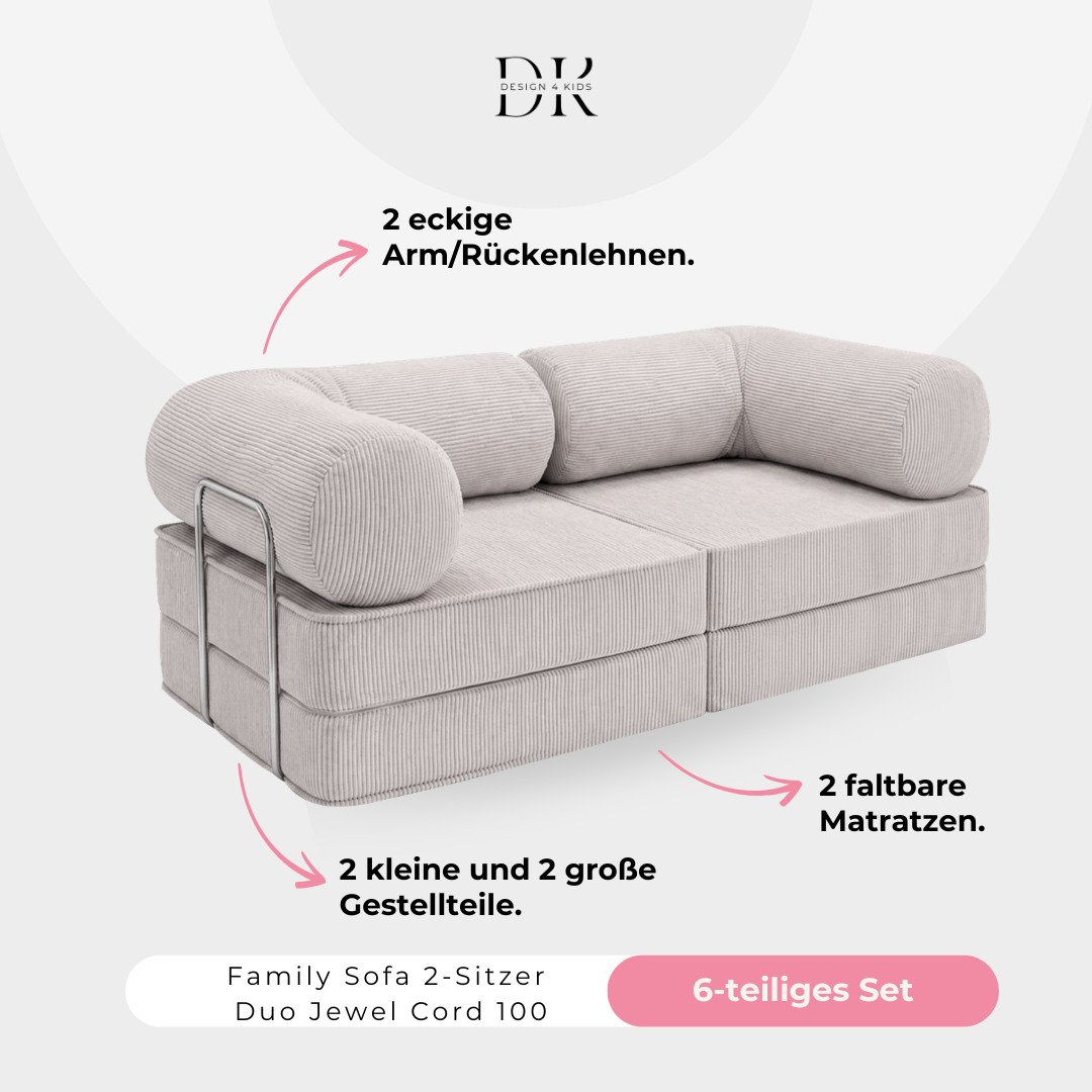 Design4Kids Family Sofa Duo 2-Sitzer Jewel Cord 200