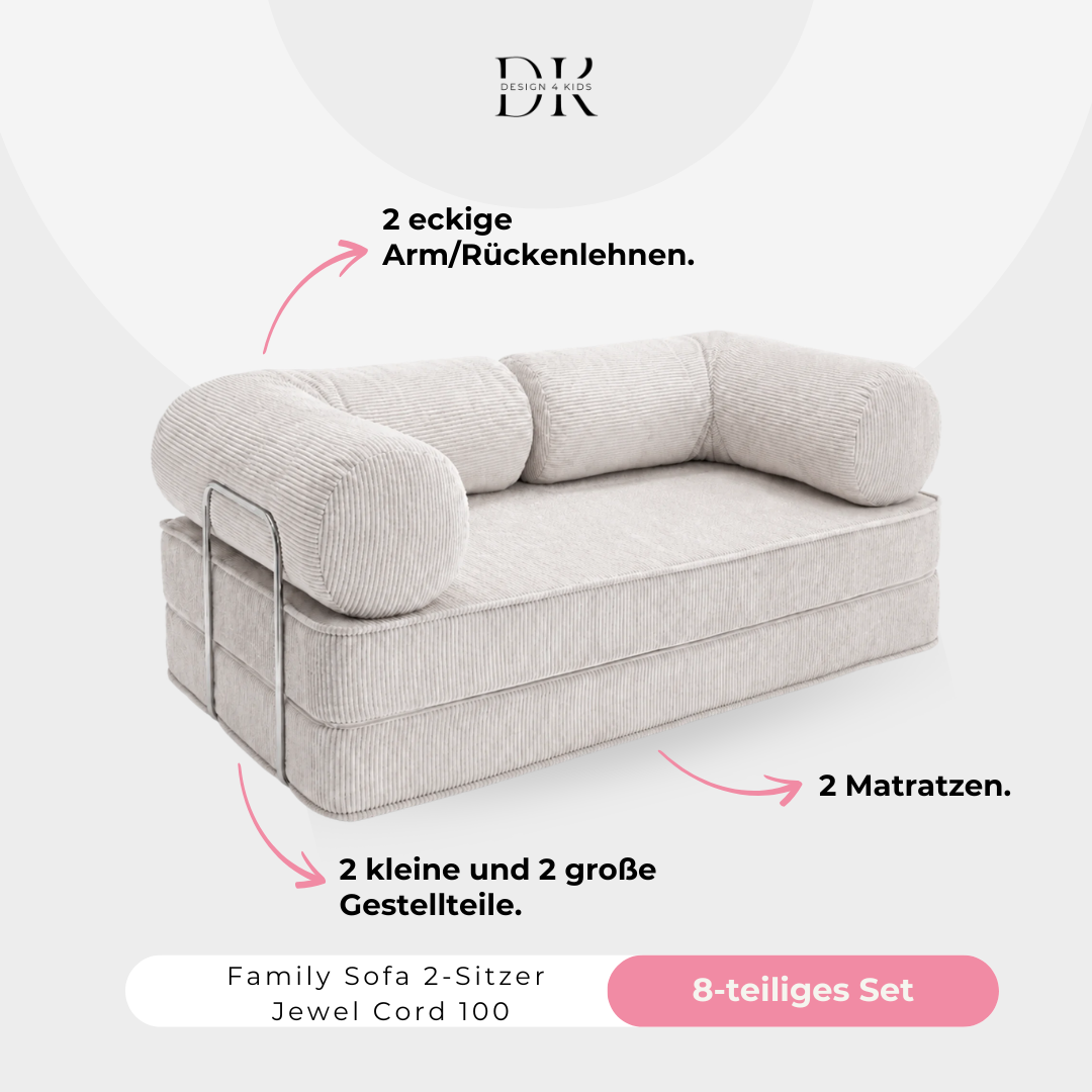 Design4Kids Family Sofa 2-Sitzer Jewel Cord 200