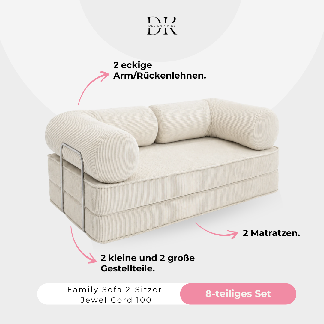 Design4Kids Family Sofa 2-Sitzer Jewel Cord 200