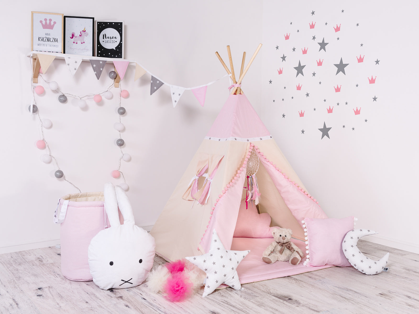 Design4Kids Tipi-Zelt XL-Set Princess Tipi - beige/rosa