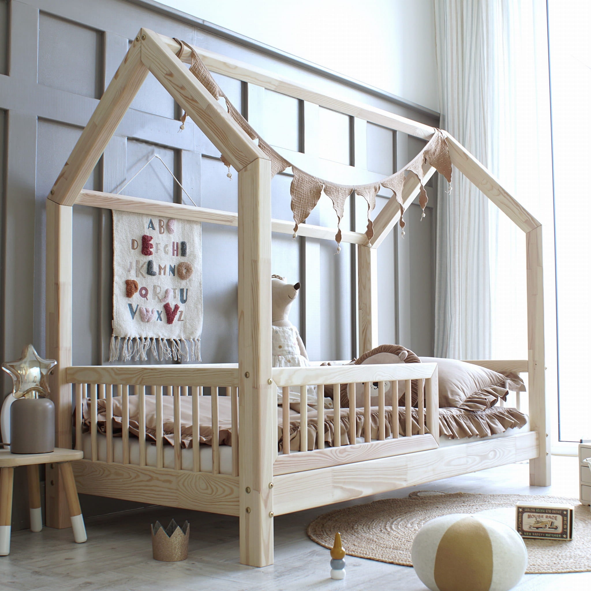 Design4kids Hausbett Sole Premium 190x90 Naturholz (Füße 1cm)