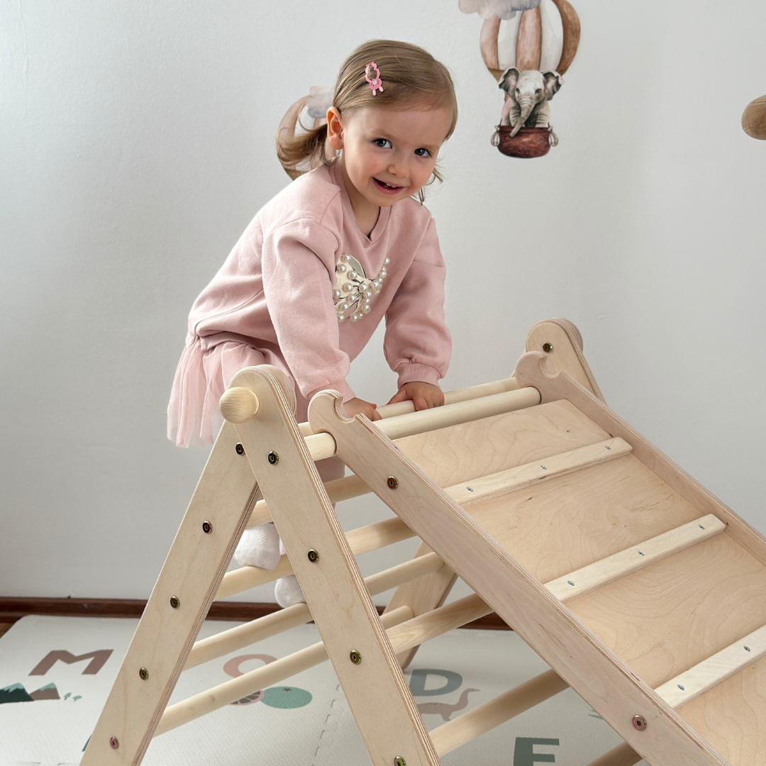 Design4Kids Montessori Kletterset Galagos - Pikler Kletterdreieck mit Rutsche und Kletterbogen