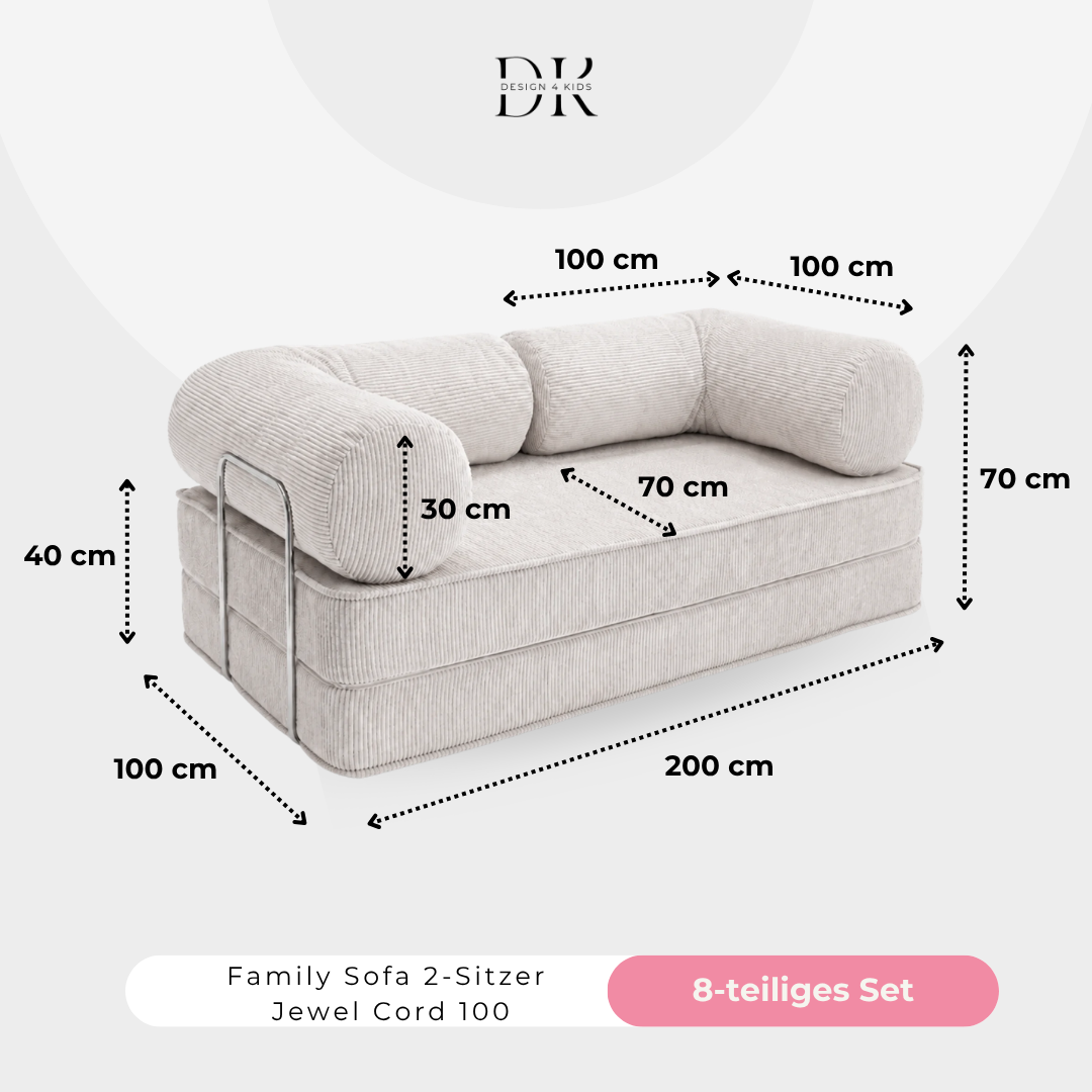 Design4Kids Family Sofa 2-Sitzer Jewel Cord 200